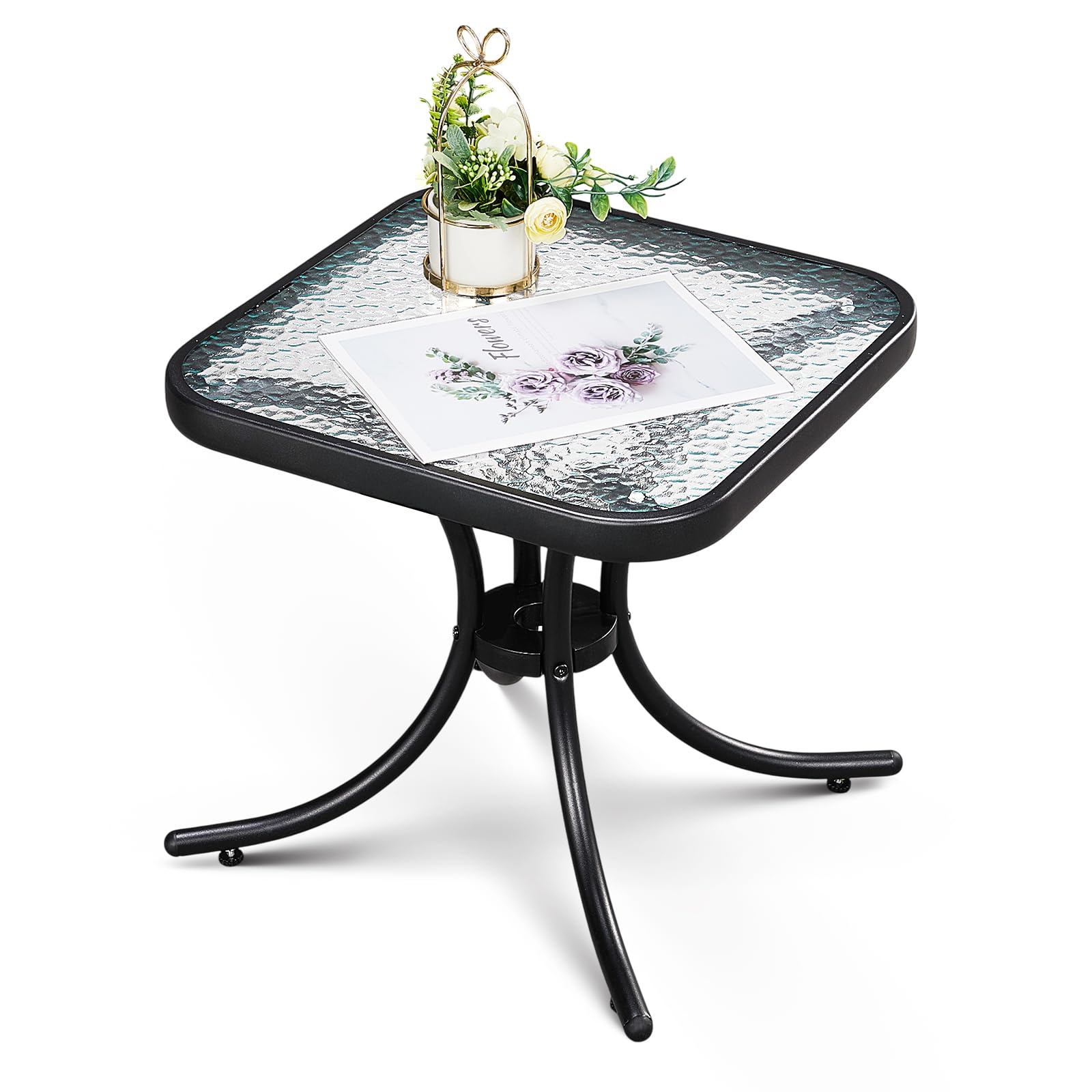 VINGLI - 18-in W x 18-in L Waterproof Square Outdoor Side Table Black