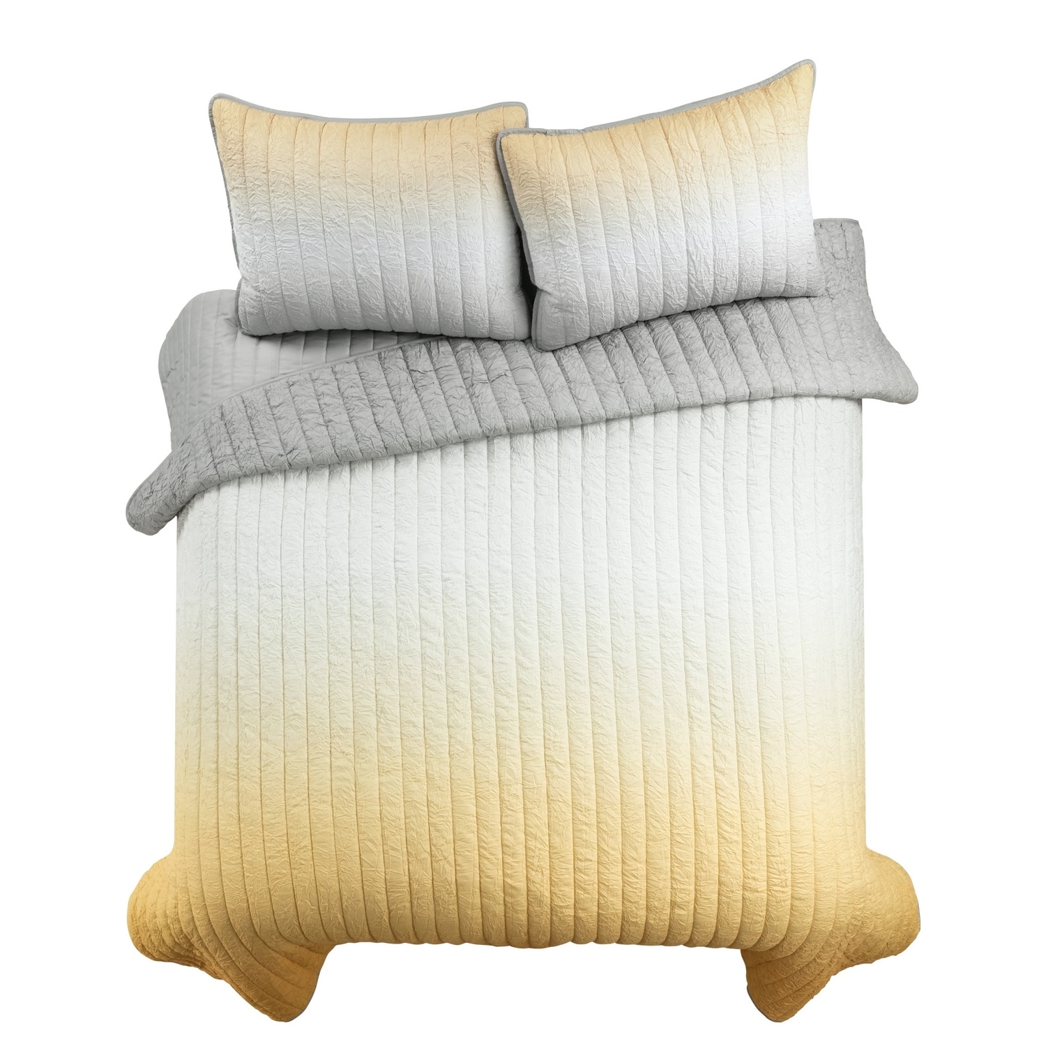 Yellow and Gray Reversible Ombre Microfiber Full Quilt Set