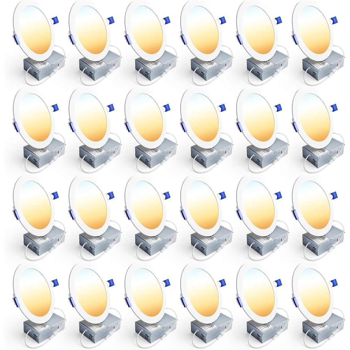 Slagawa  White 6 Inch LED Recessed Ceiling Light 24 Pack Dimmable 5CCT 2700K-5000K 1200LM 12W Canless Wafer Downlight