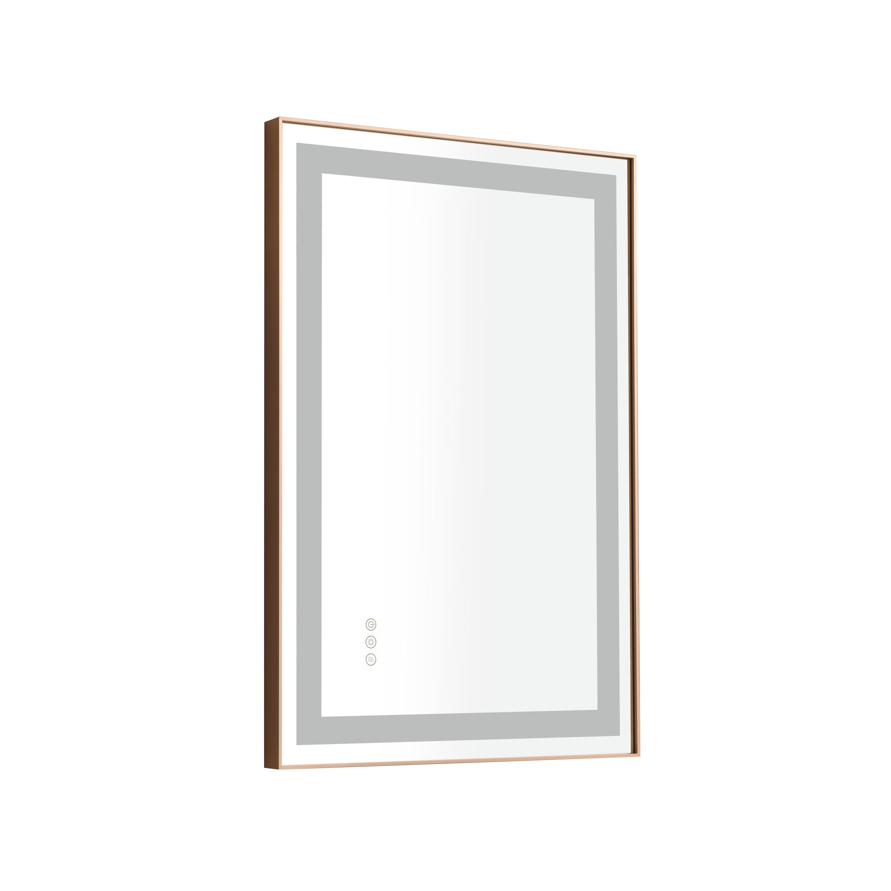 WELLFOR AMBE-053224 32-in x 24-in Framed Rectangle Dimmable LED Lighted Fog Free Bathroom Vanity Mirror ( Glod )