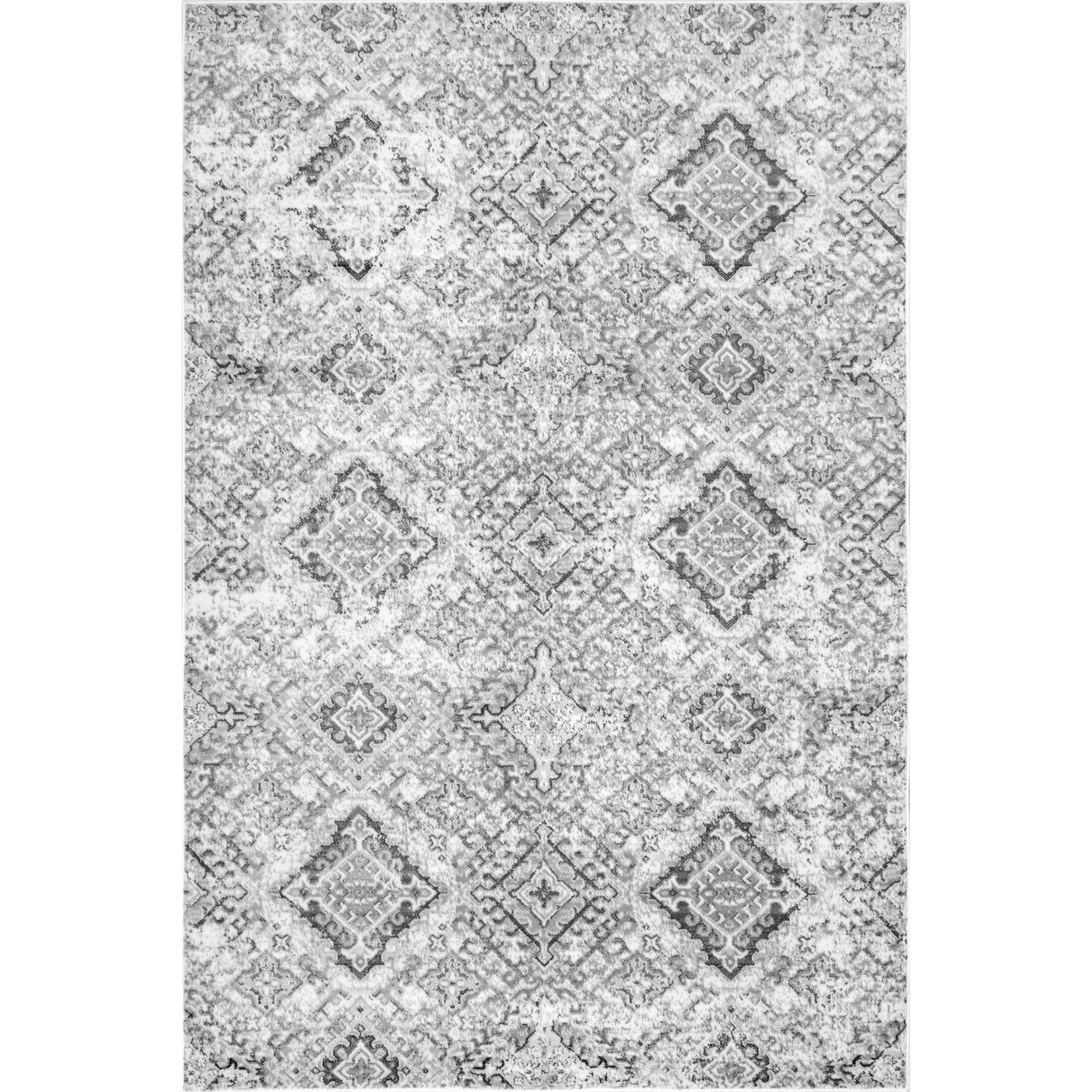 Gray Rectangular Synthetic Vintage Pattern Area Rug 3' x 5'
