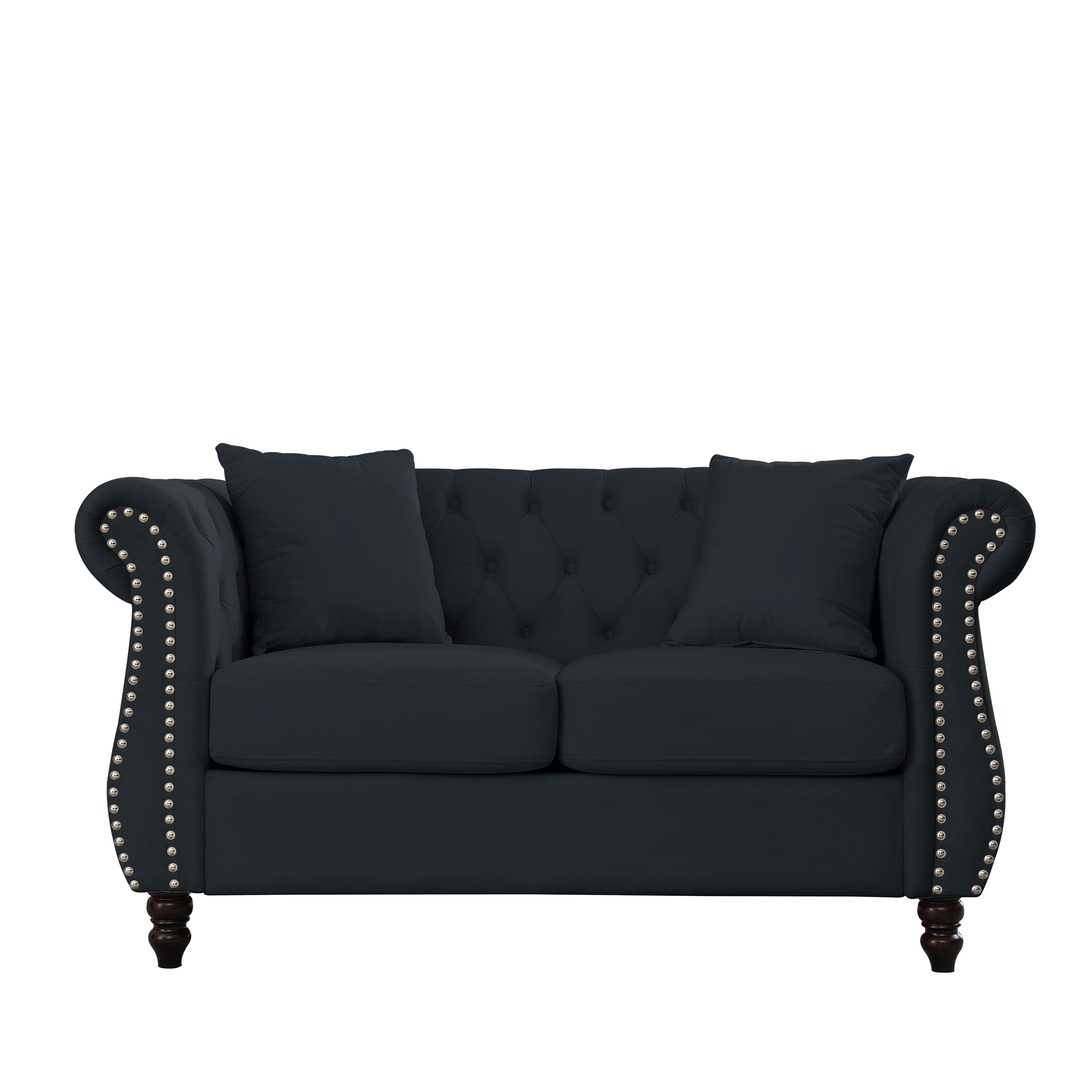 Bybafun - 58.8-in W Modern Black Velvet 2-seater Sofa