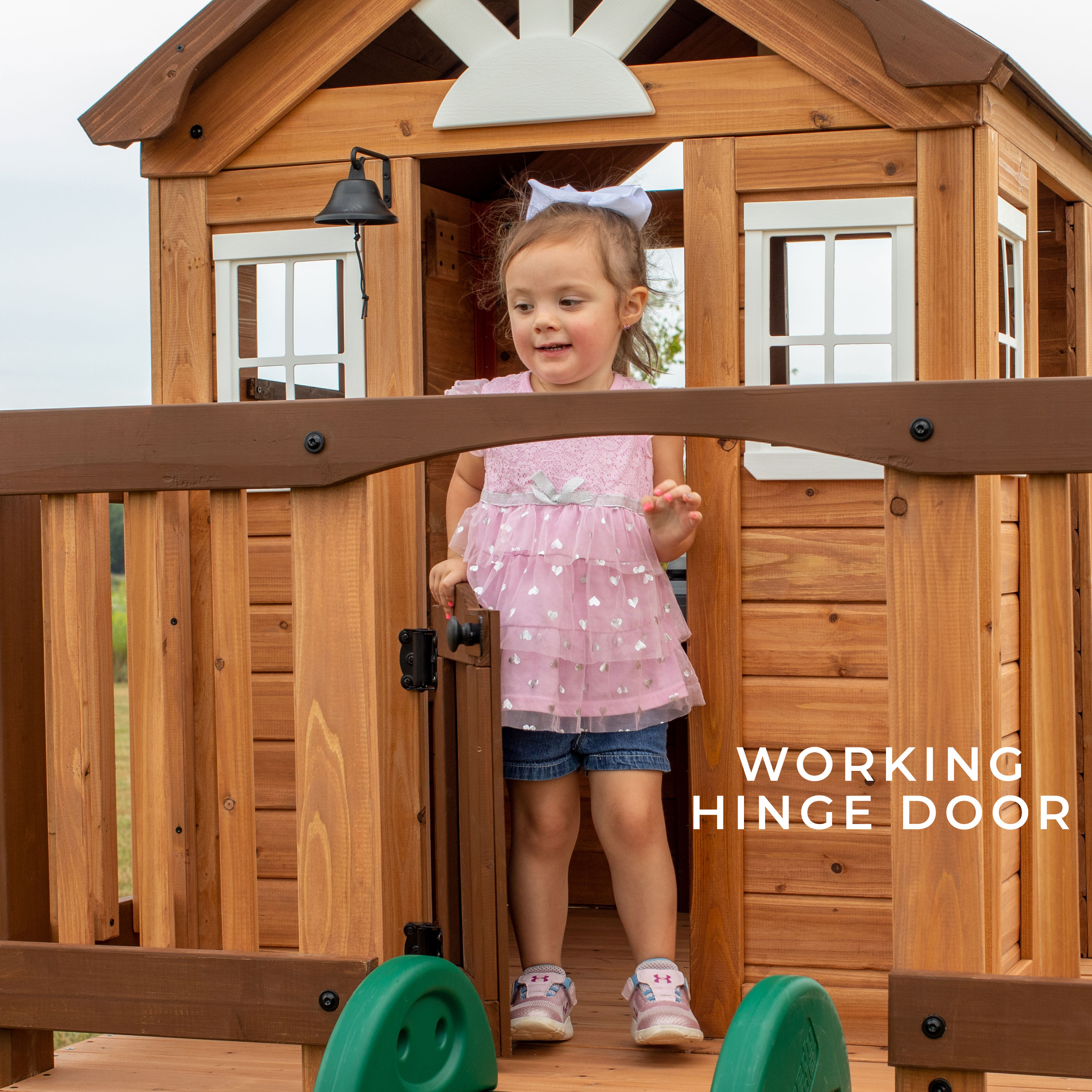 Echo Heights Wooden Playhouse with Green Slide
