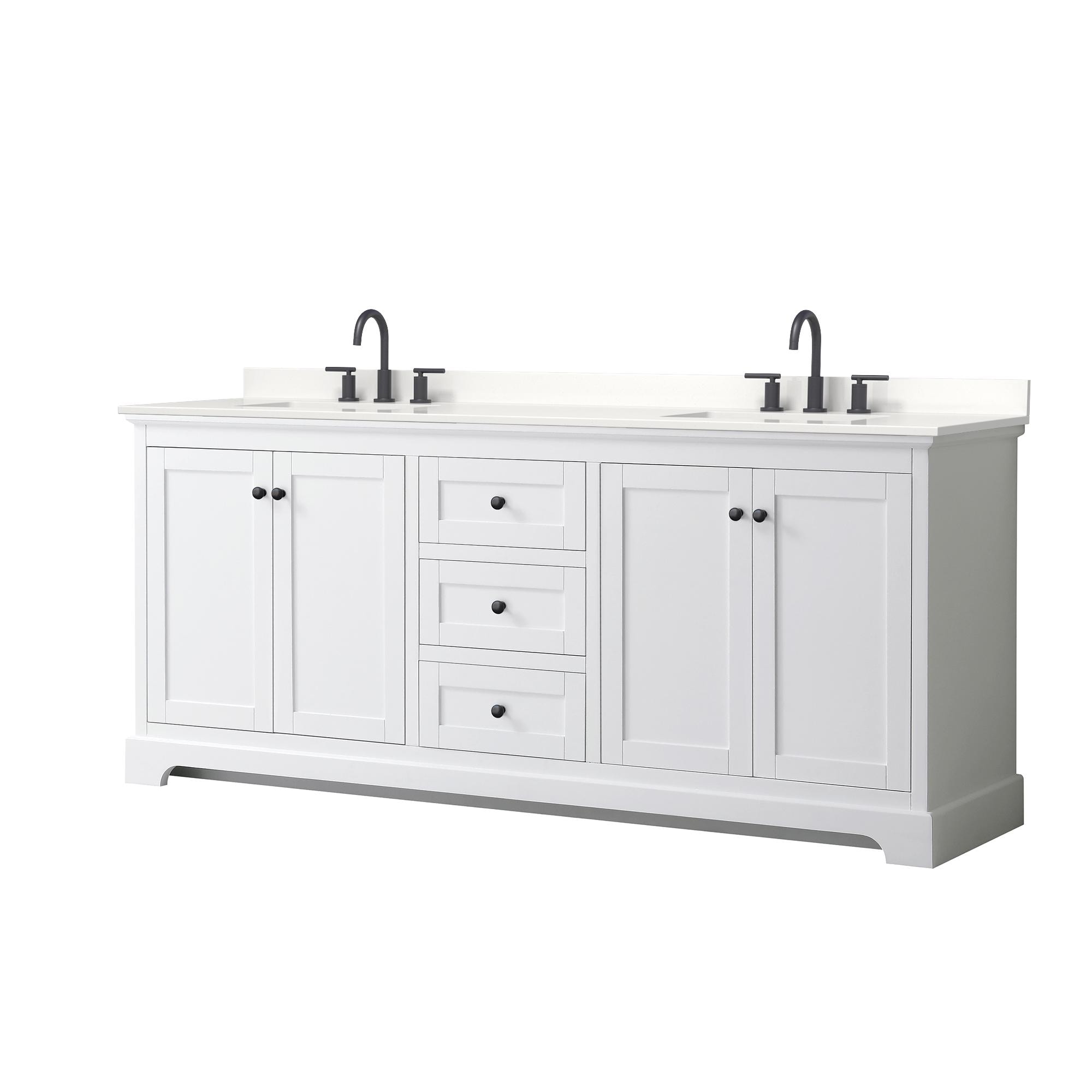 Wyndham Collection WCV232380DWBWQUS3MXX Avery 80-in White Undermount Double Sink Bathroom Vanity with White Quartz Top