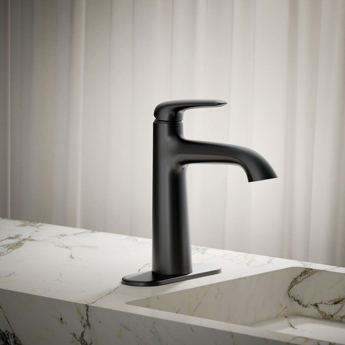 KOHLER R33046-4D-BL Avail Matte Black Single hole 1-handle WaterSense Mid-arc Residential Handle Bathroom Sink Faucet with Drain with Deck Plate