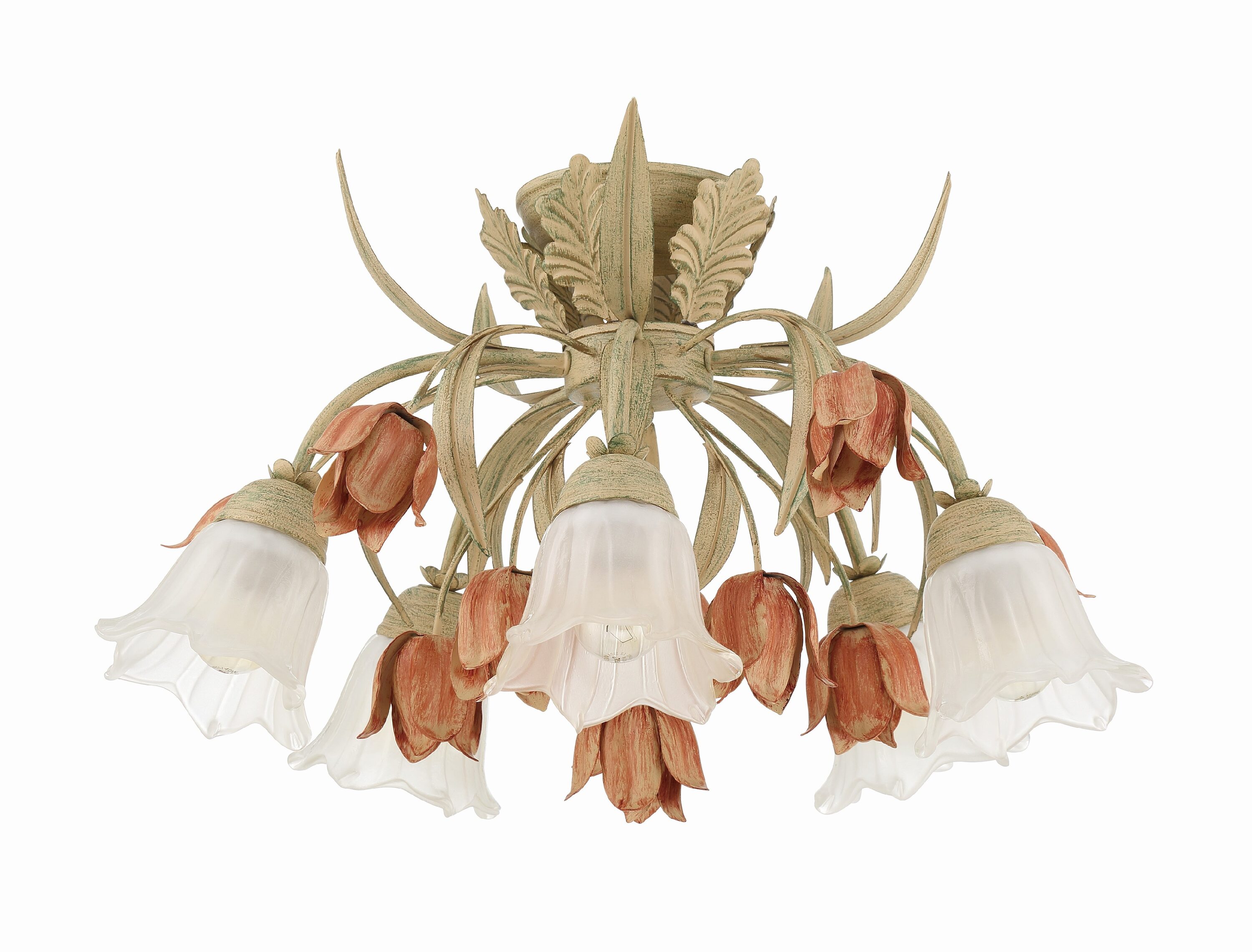 Sage Rose Floral 5-Light Semi Flush Mount with Glass Shades