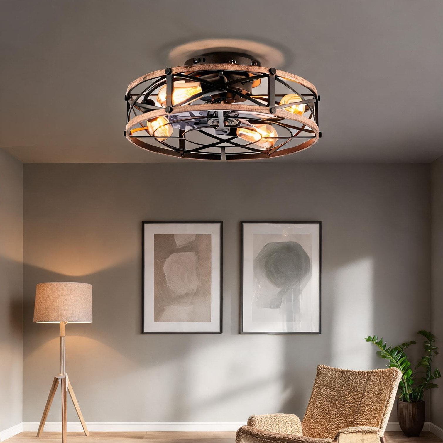 Watnature - Indoor 19-Inch Flush Mount Ceiling Fan with Gold Finish DC Remote 6 Speeds and Timer ...
