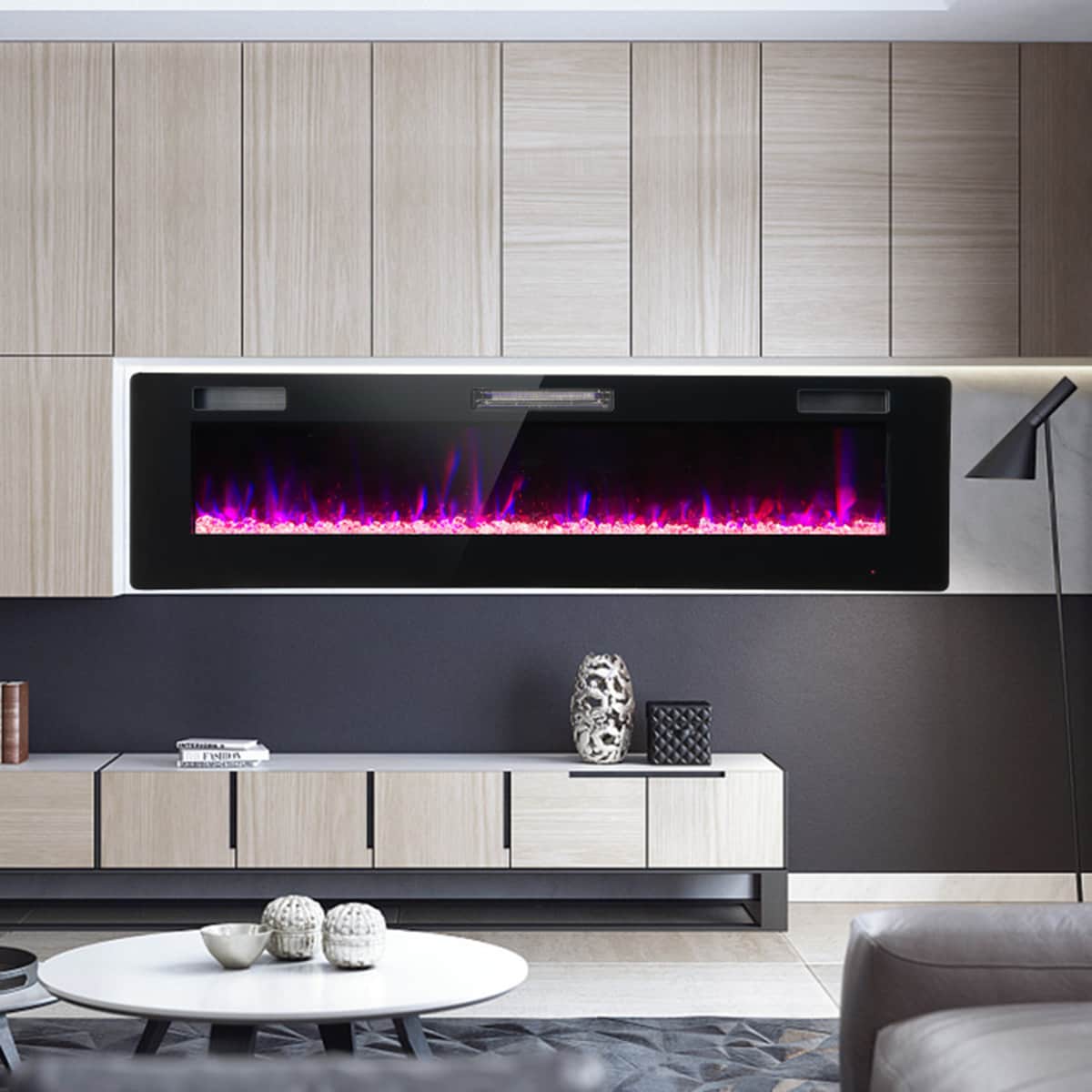 Clihome CL--10166 60-Inches W Black Wall mount Fan-forced Wall-mount Electric Fireplace with Remote Control Included