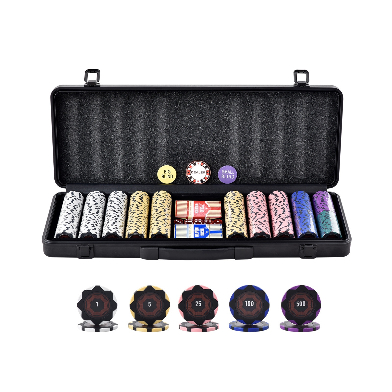 VEVOR PKCMTZCLAY50H2LS7V0 Large Print 500 PCs Poker Chip Set ABS Playing Cards