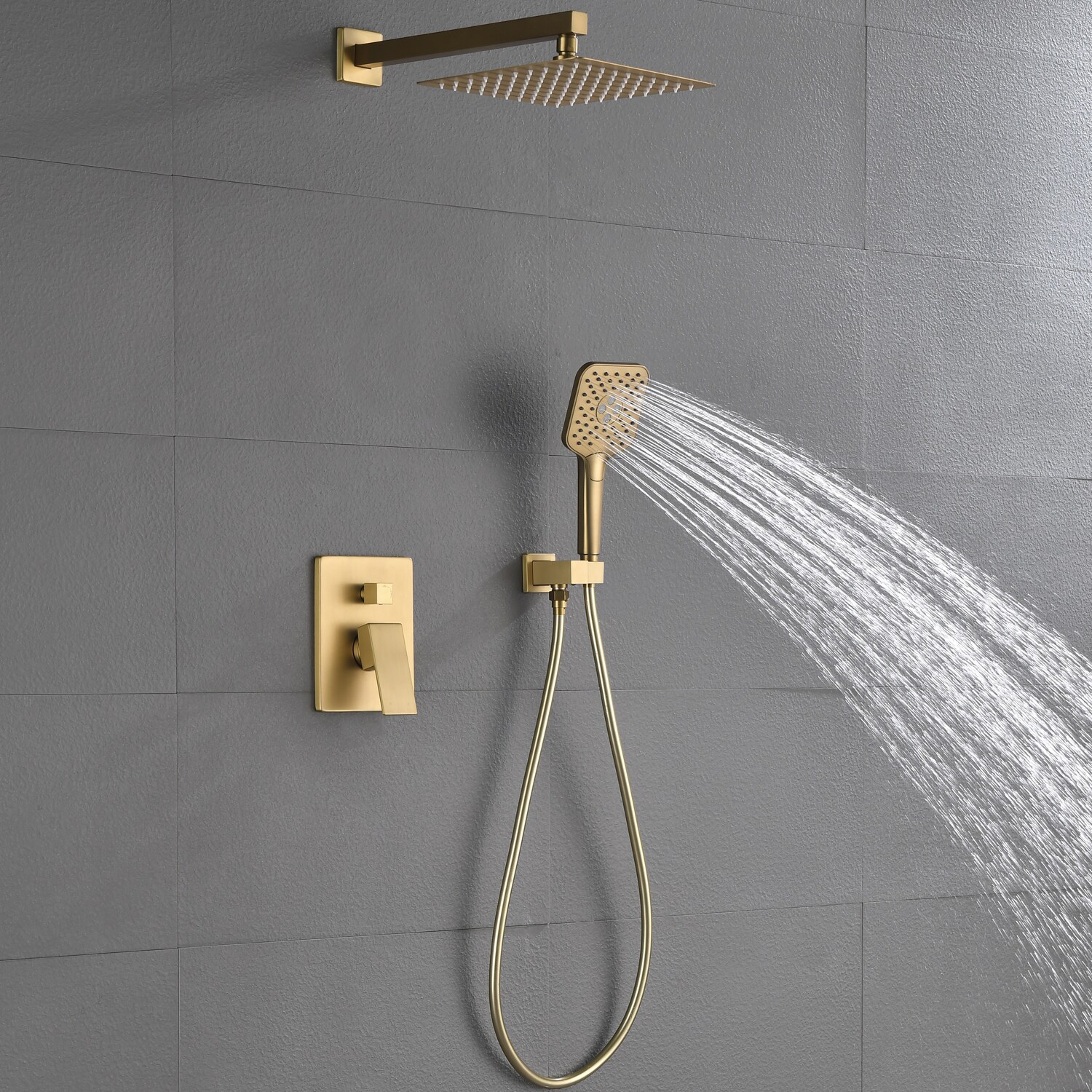 Pouuin Ob Brushed Gold Waterfall Built-In Shower System in the 
