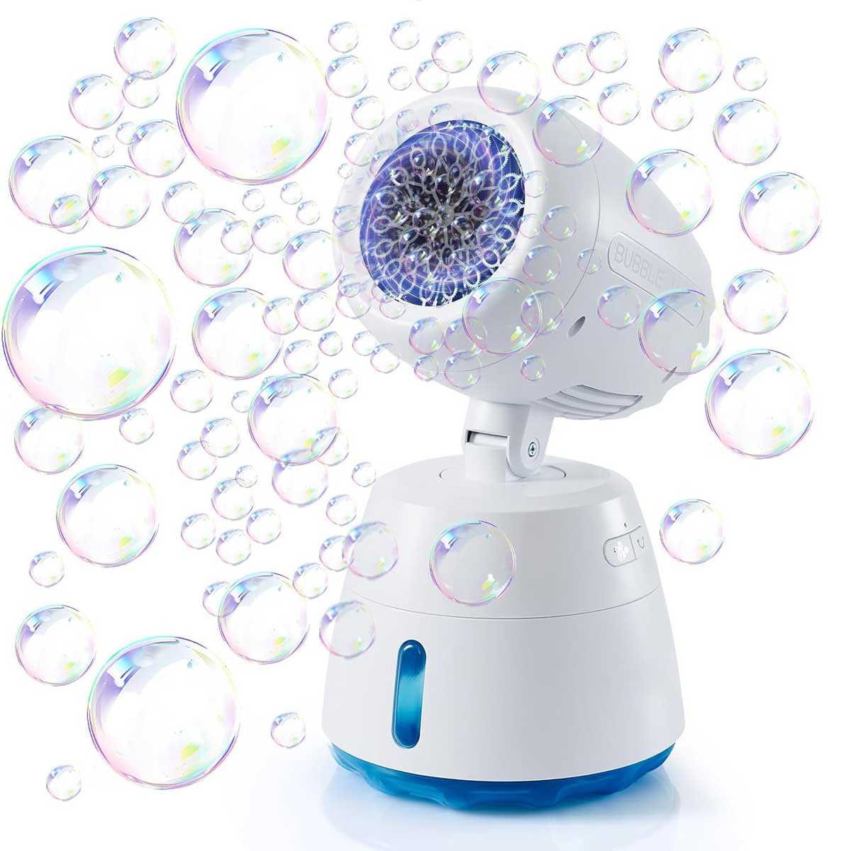 Aoibox LABBM2931 Rechargeable Bubble Machine 270 Degree Automatic Rotating 38000 Big Bubbles Per Minute 1000ml Large Tank for Parties Wedding Birthday Outdoor White