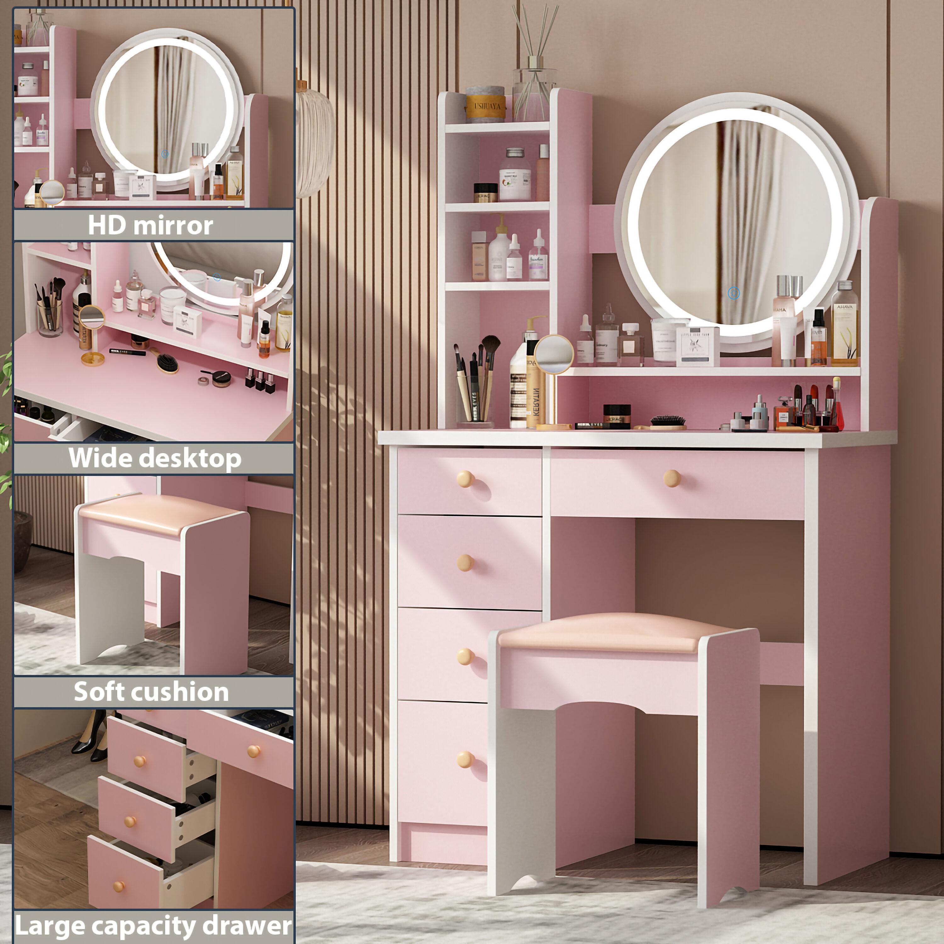 Vanity Light Up Locker Mirror - Pink - U Brands - Crown Office