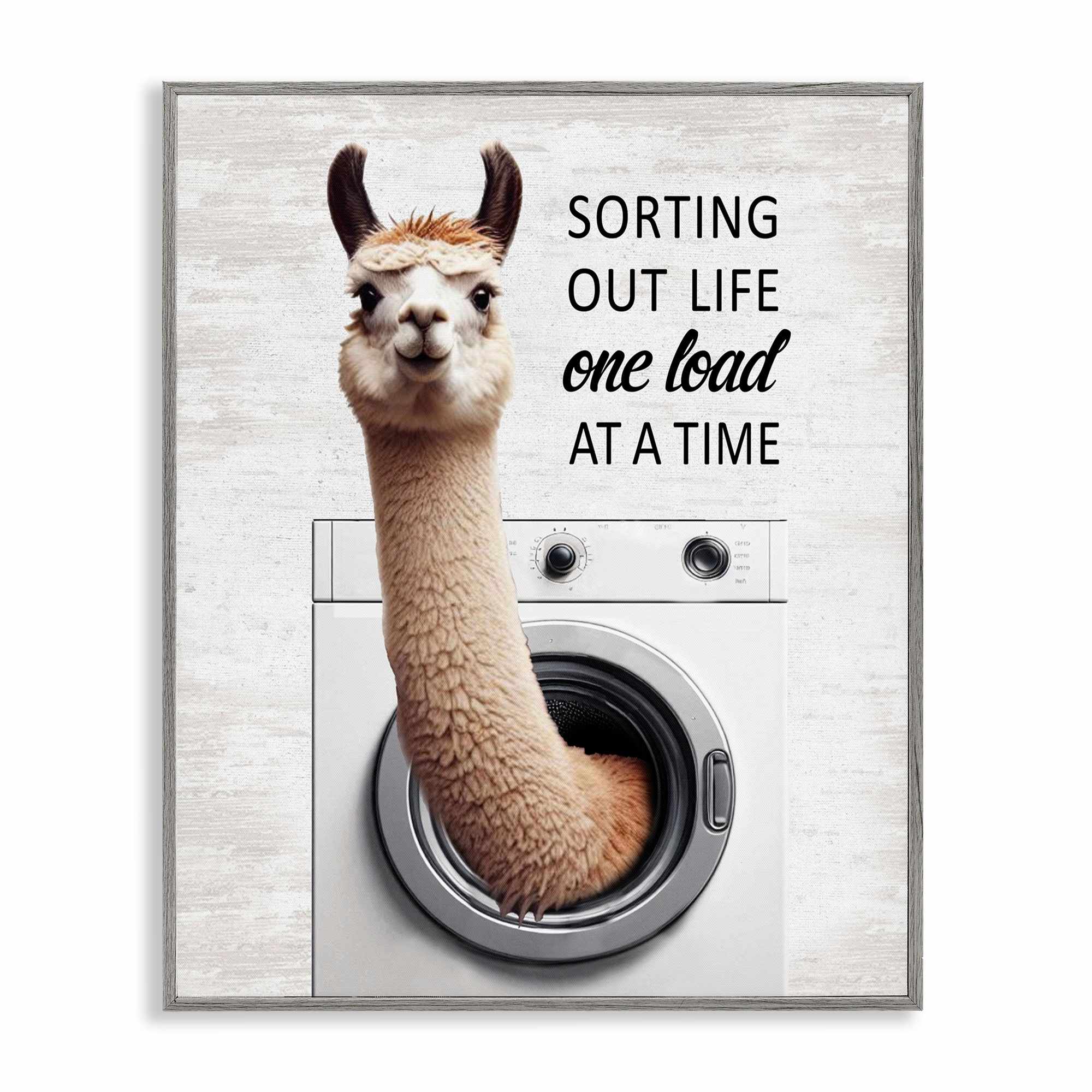Stupell Industries BS-854-GFF-24X30 One Load At A Time Llama Gray Framed Giclee Art By Lettered and Lined 24 x 30