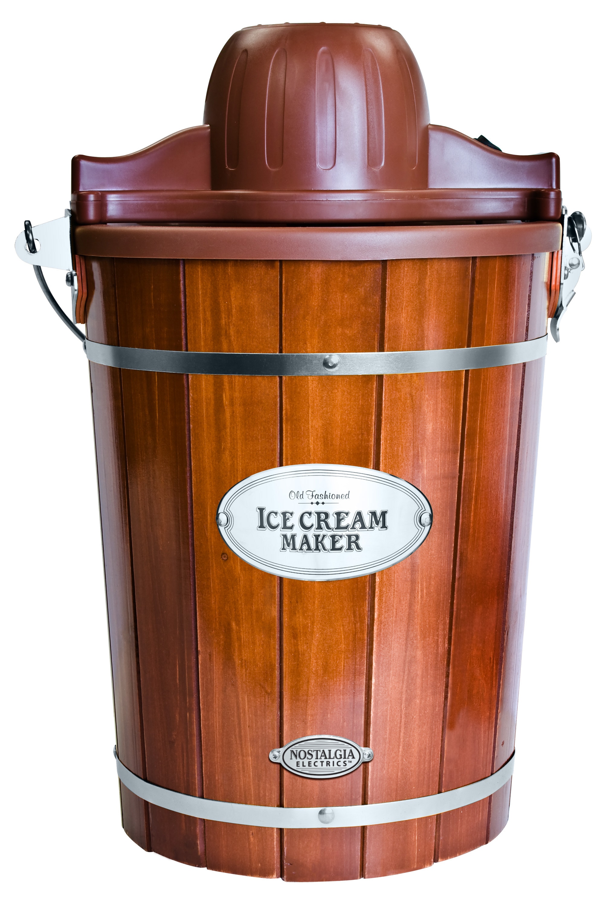 Nostalgia 6 qt Ice Cream Maker with Wood Bucket, Brown