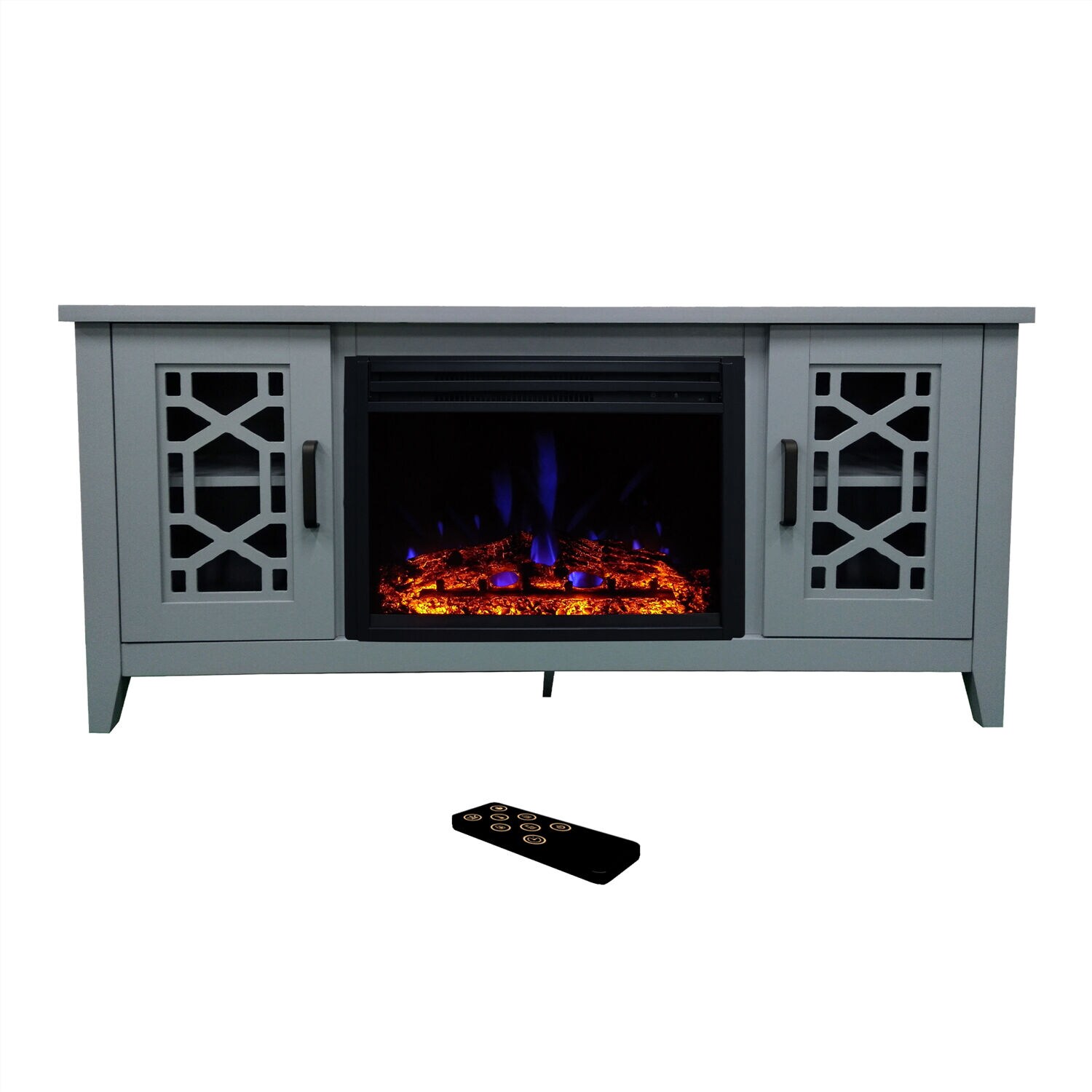 Cambridge CAM5414-1SBLLG3 55.9-in W Slate Blue TV Stand with Fan-forced Electric Fireplace