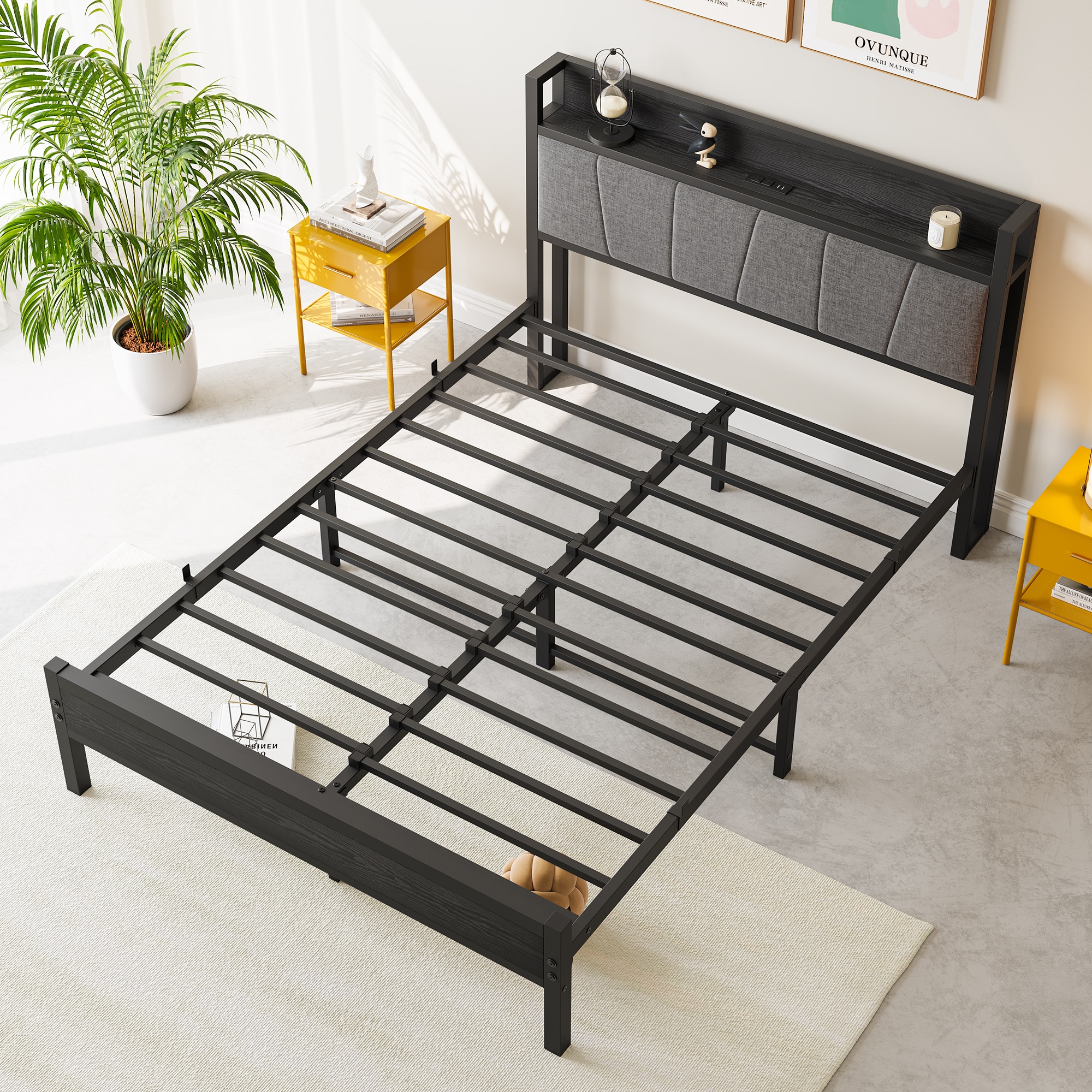 Kahomvis JUNBED-QPN1-237 Black Full Metal Bed frame Bed with Storage