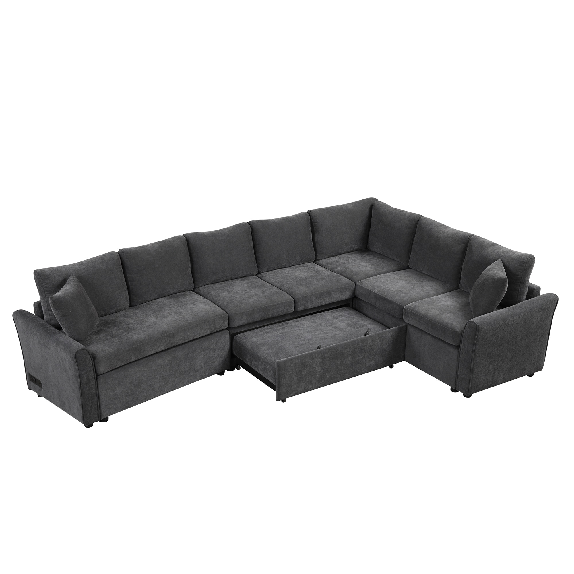 Bybafun YA3700438 124.8-in Modern Gray Chenille 6+ -seater Reclining Sectional