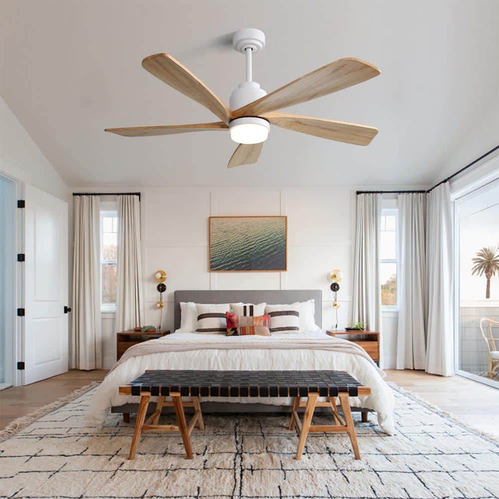 JUJABU FAN-3 White 52 Inch Indoor Ceiling Fan With Dimmable LED Light 5 Solid Wood Blades With Smart APP Control