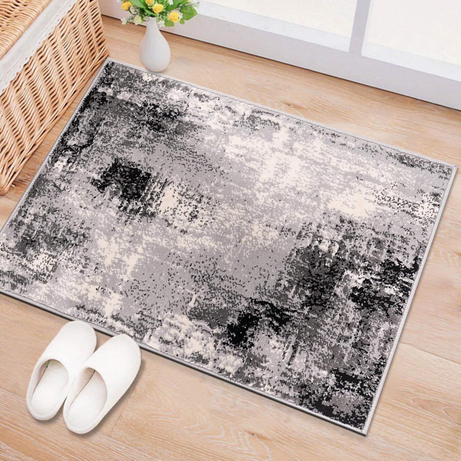World Rug Gallery 4053BLACK2X3 2 x 3 (ft) Loomed Polypropylene Black Rectangular Indoor Abstract Vintage Area rug