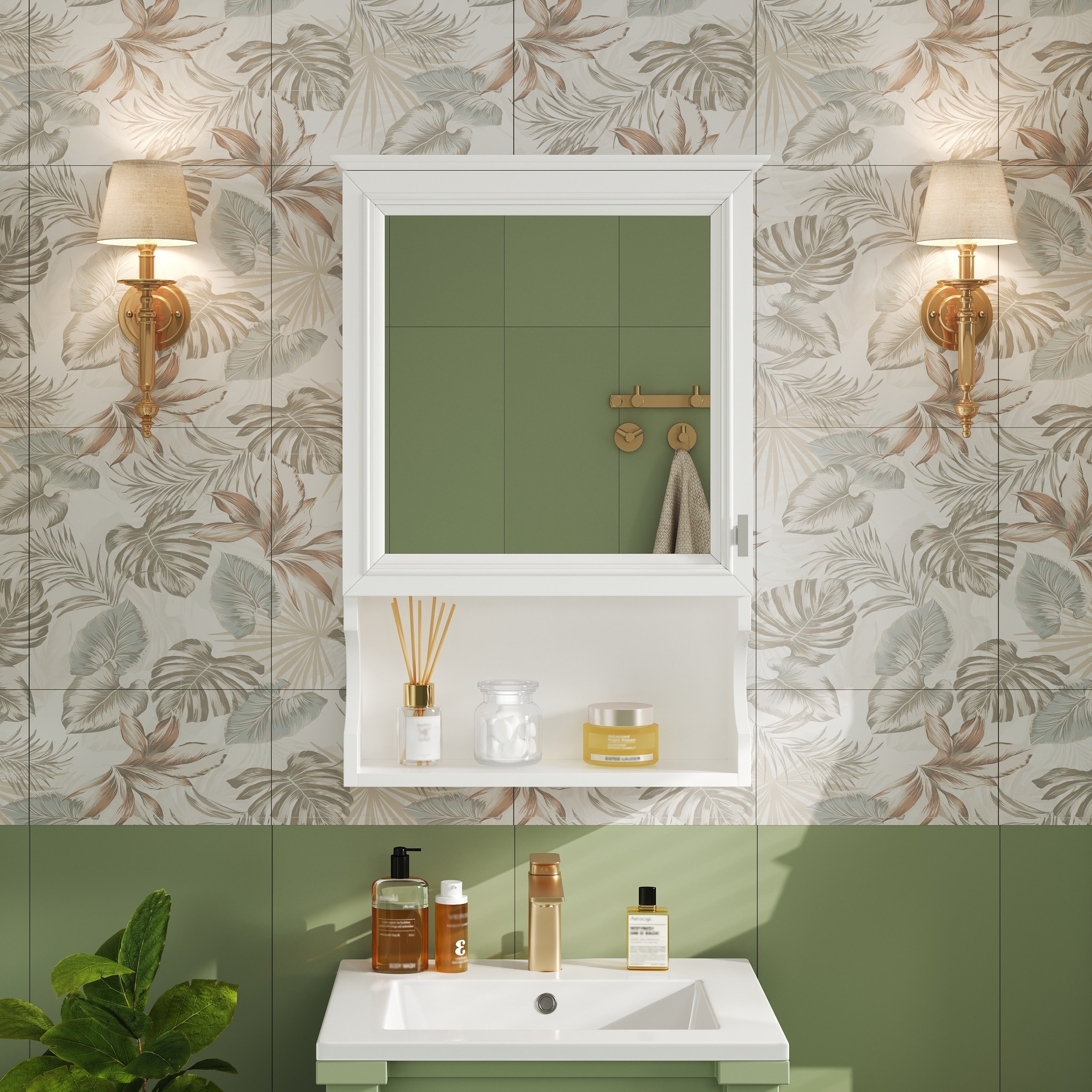Tenleaf 20 in. W x 28.74 in. H x 7.32 in. D White MDF and Solid Wood Wall Mounted Medicine Cabinet with Mirror