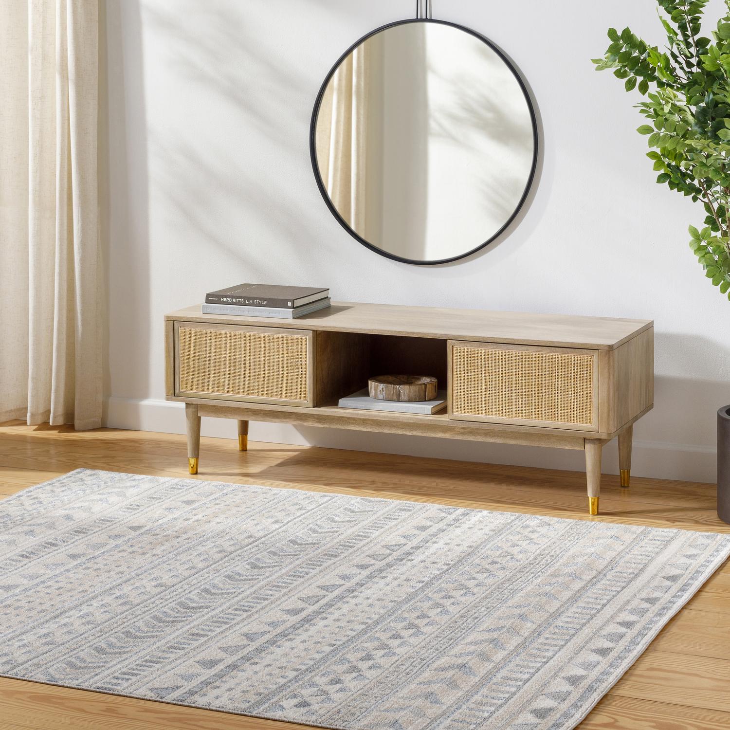 Livabliss SNN2305-679 Santana 7 x 9 (ft) Polyester Cream Rectangular Indoor Geometric Bohemian/Eclectic Machine washable Area rug