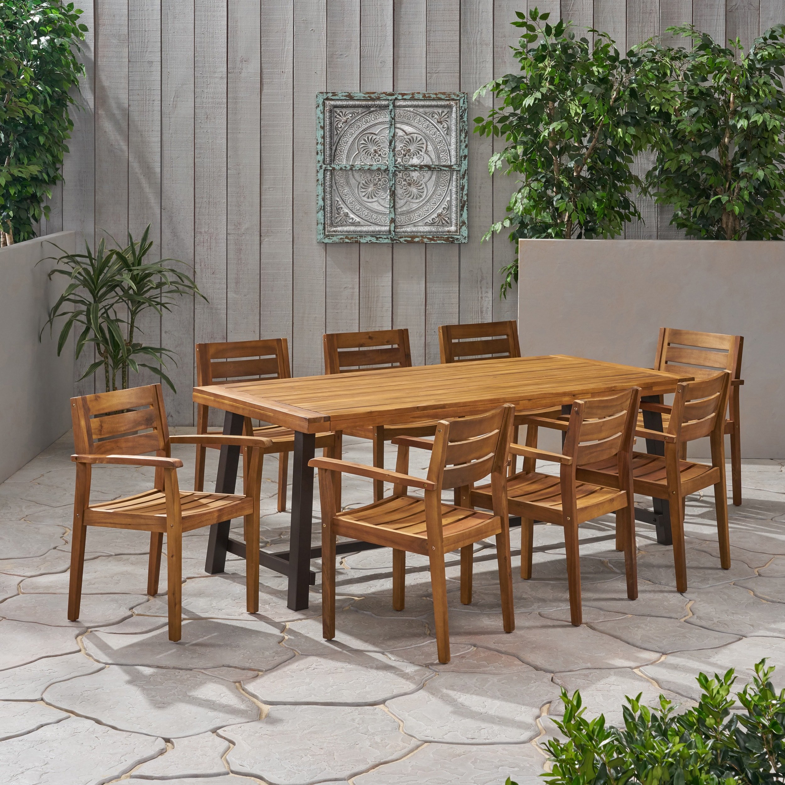Balfour 9-Piece Teak Acacia Wood Outdoor Dining Set
