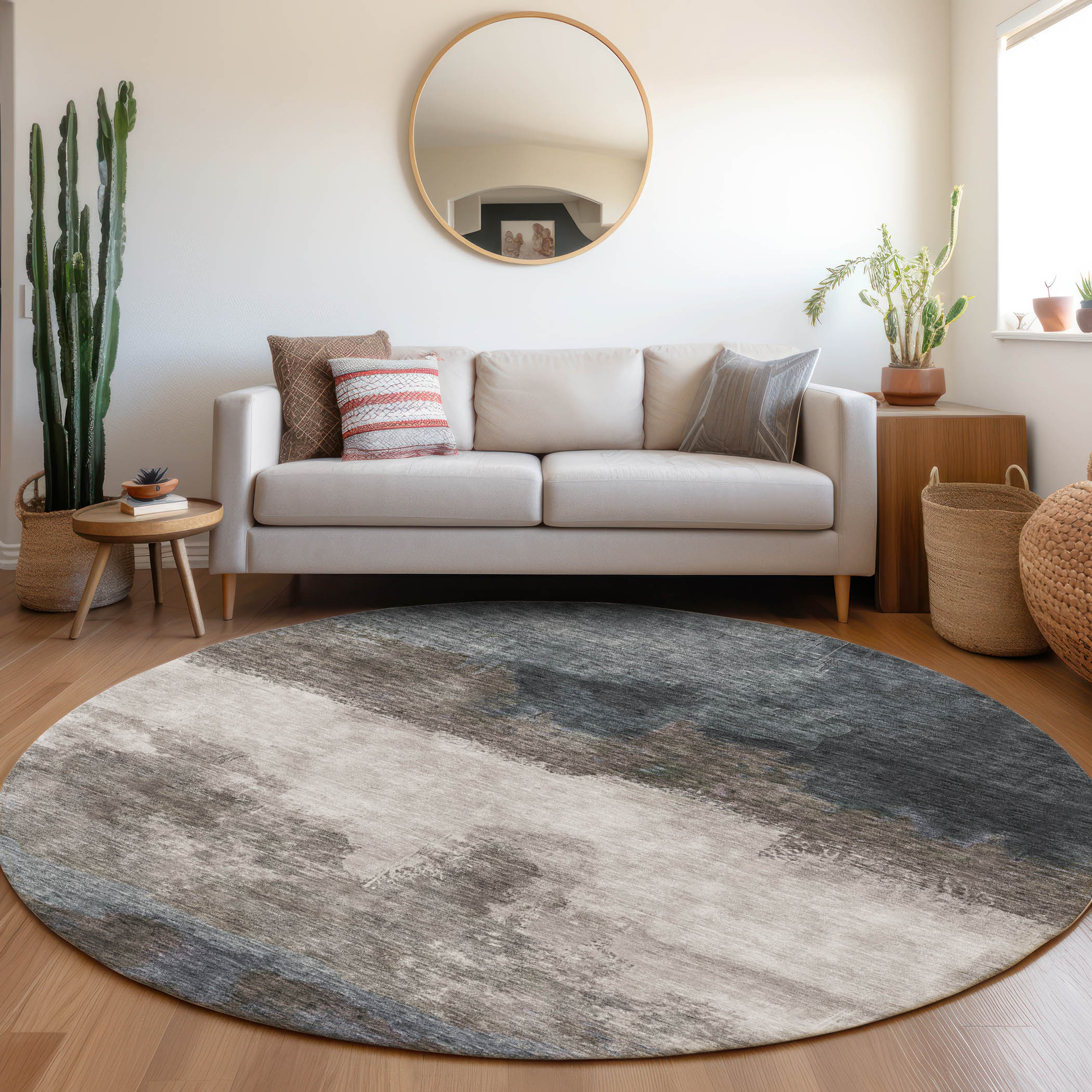 Addison Rugs ACN1070GY8RO Chantille ACN1070GY 8 x 8 (ft) Polyester Gray Round Indoor/Outdoor Geometric Machine washable Area rug