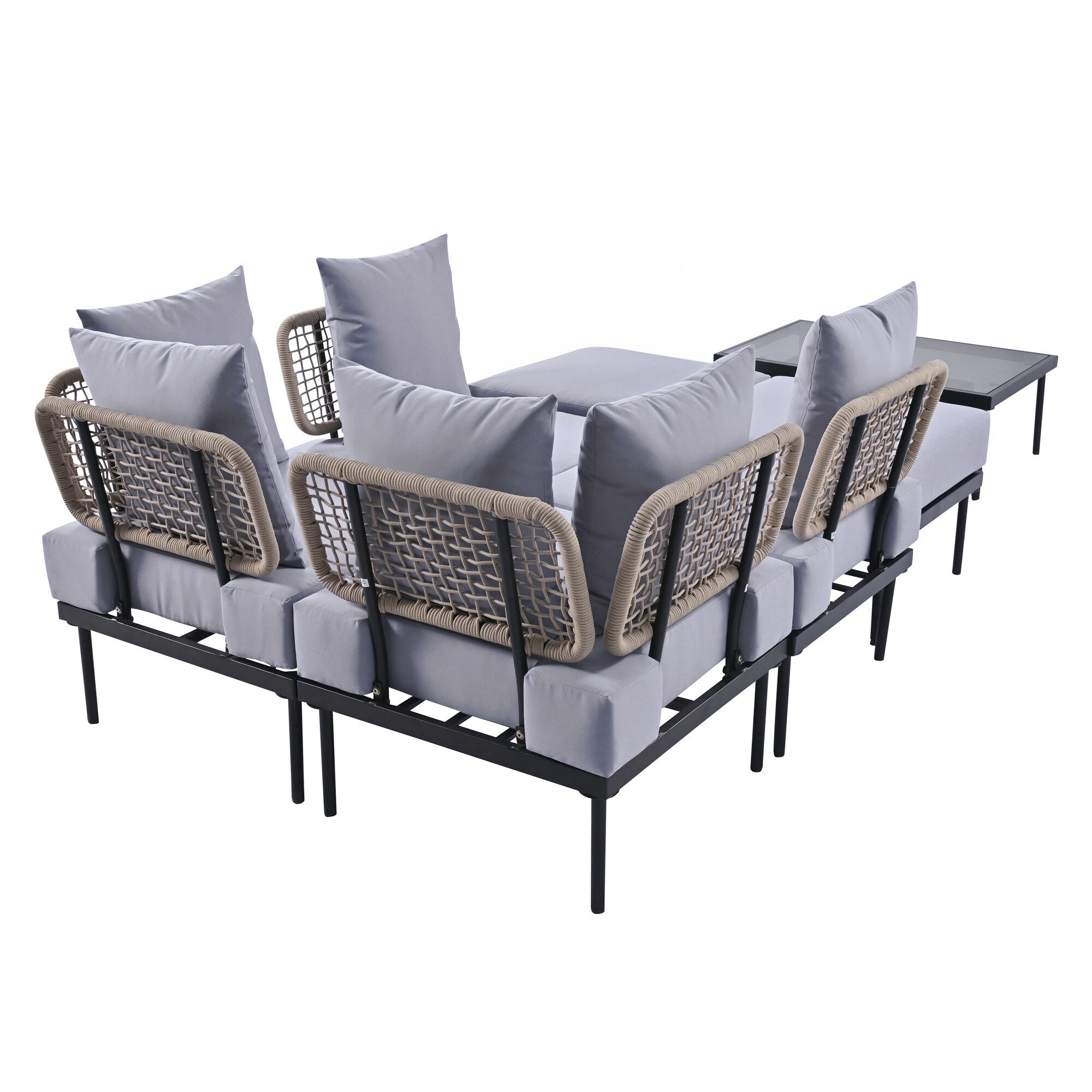 8-Piece Light Grey Steel Patio Sectional Sofa Set with Cushions