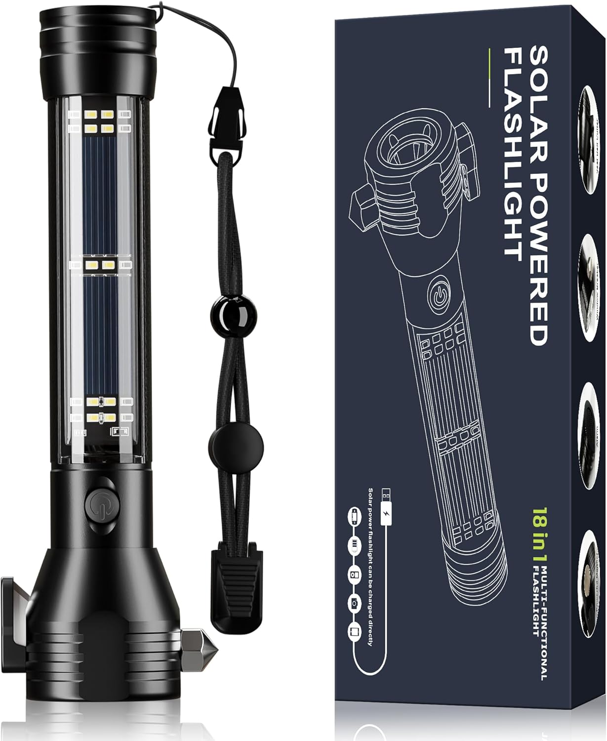 Otdair CZSDT Solar Rechargeable LED Flashlight Multi Function Ultra Bright Flashlight Emergency Strobe Light USB Rechargeable 5 Modes for Outdoor Camping Hiking