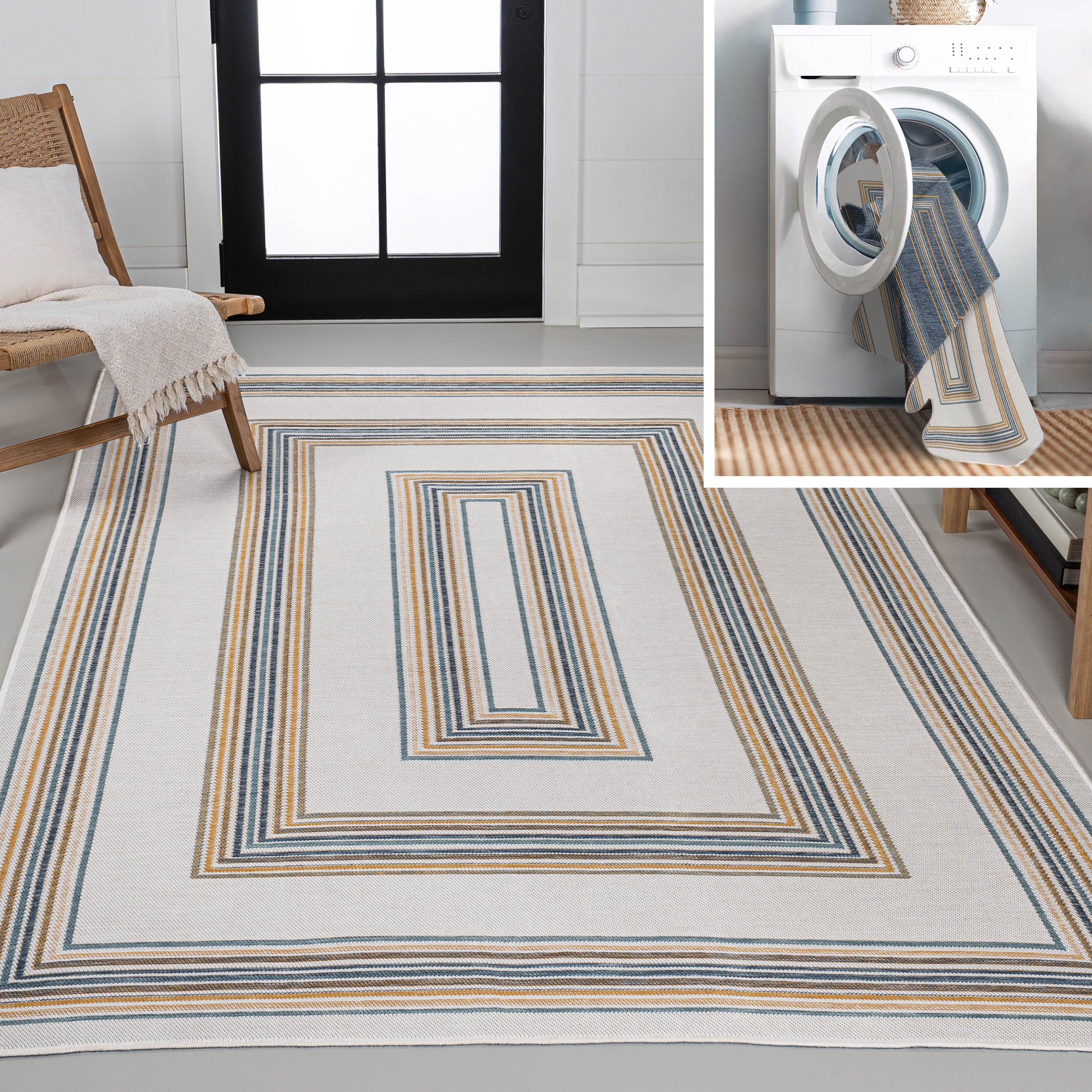 JONATHAN  Y SVH101A-4 Savannah Argo Nautical Reversible 4 x 6 (ft) Loomed Polypropylene Navy/Cream Rectangular Indoor/Outdoor Stripe Coastal Area rug