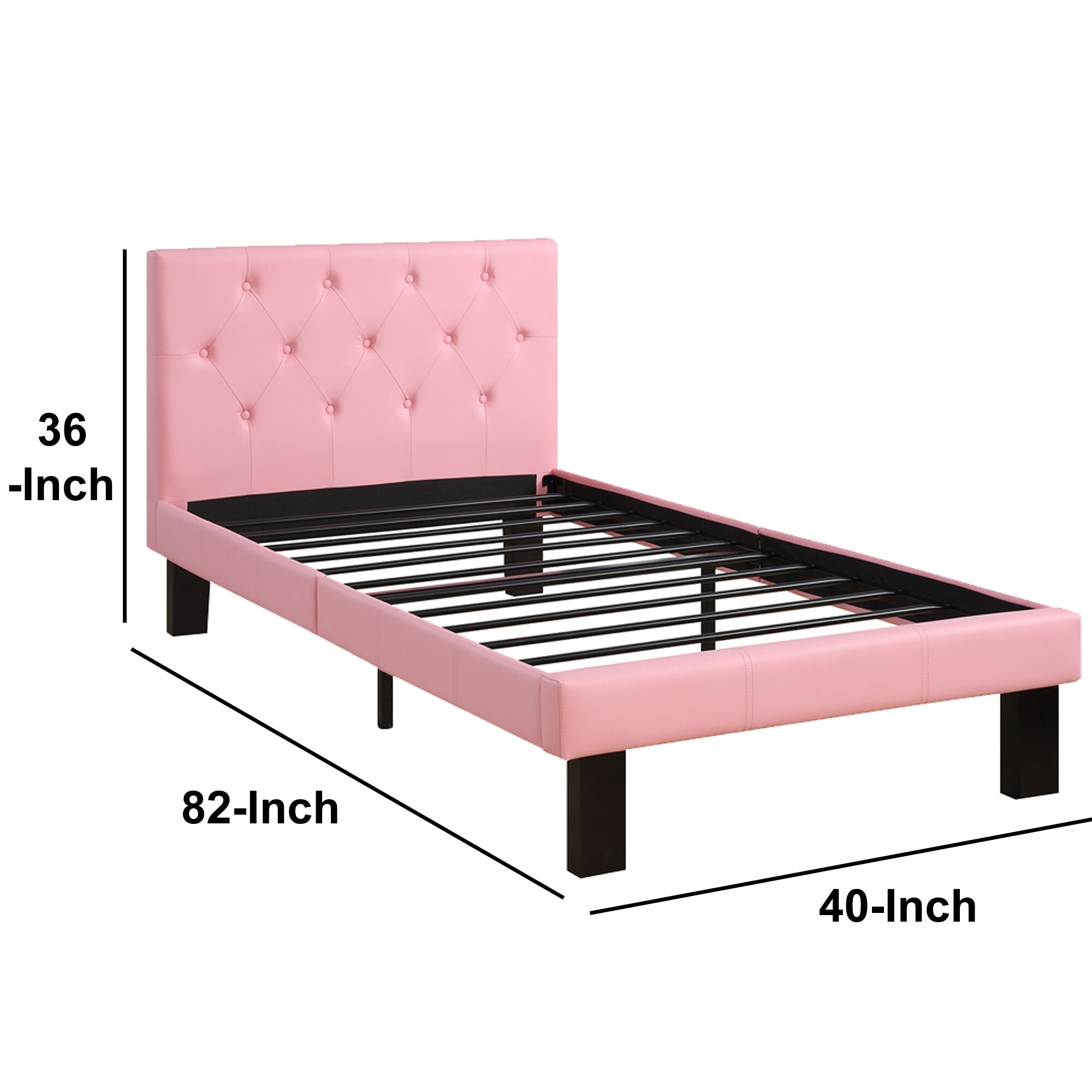 Benzara Pink Tufted Twin Bed - Contemporary Style - Faux Leather ...