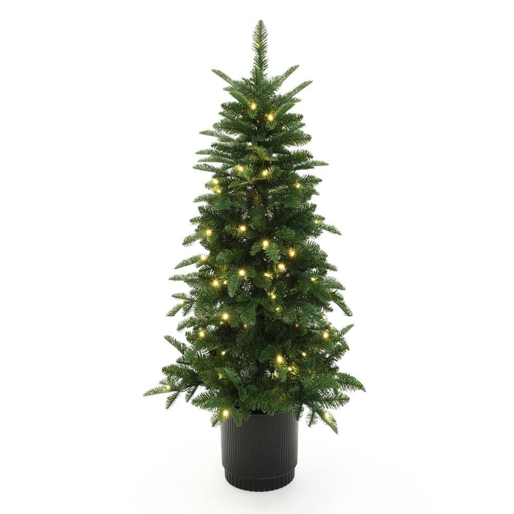 LuxenHome WHAP2125 4.5-ft Pre-lit Artificial Christmas Tree with White LED Lights