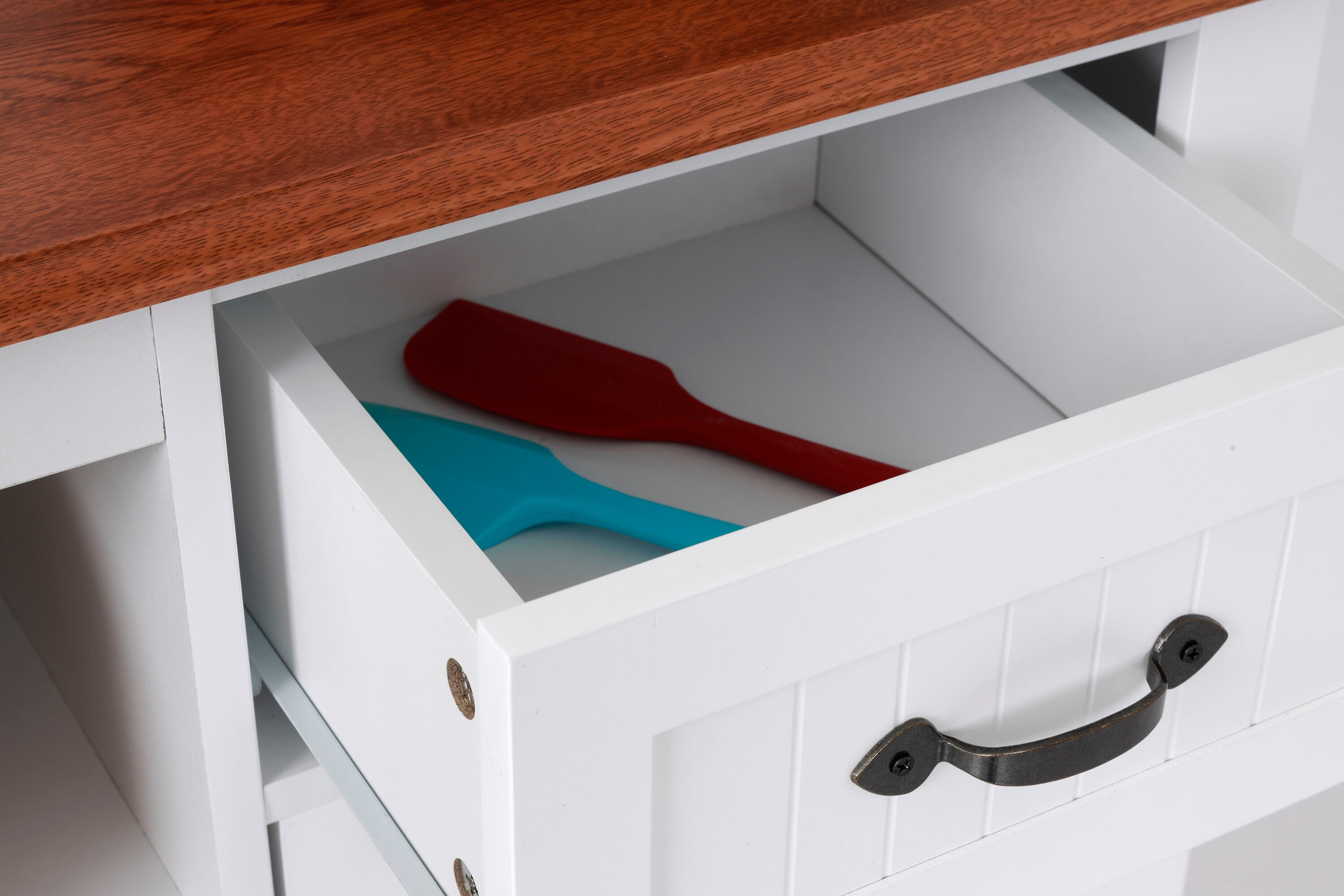White and Pine Countryside Buffet with Drawers and Doors