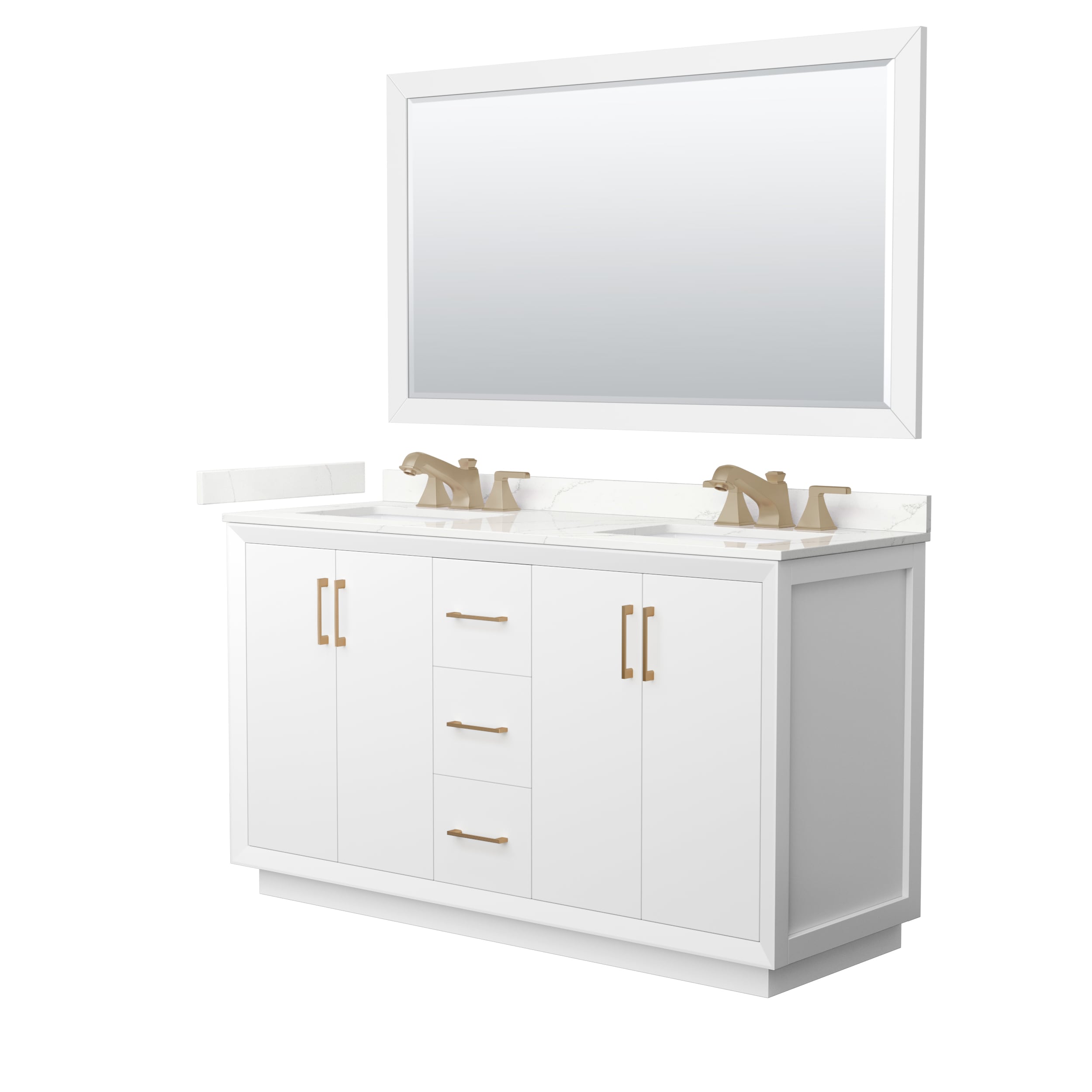 Wyndham Collection WCF414160DWZGTUS3M58 Strada 60-in White Undermount Double Sink Bathroom Vanity with Giotto Quartz Top (Mirror Included)