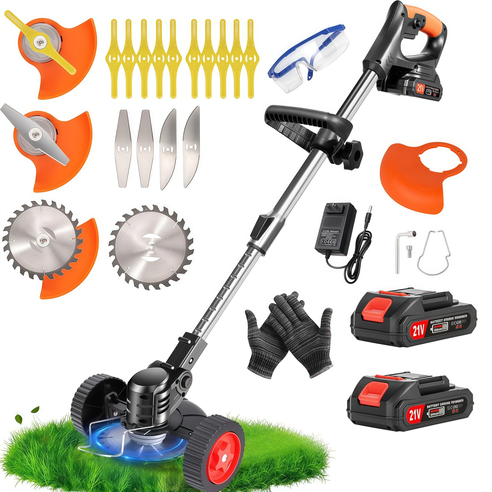 Numhew 47in Adjustable 3-in-1 Black Cordless Weed Wacker with Wheels in ...