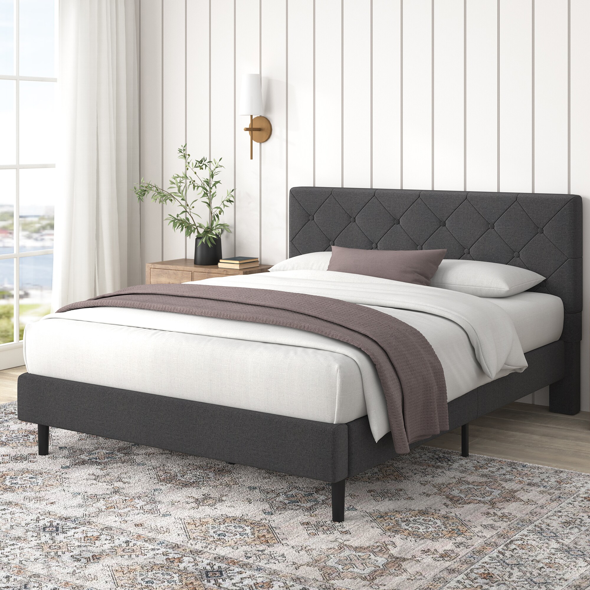 Zinus SPI-DEVZ-B-Q Dark Gray Queen Metal Upholstered Bed