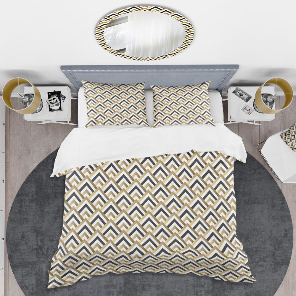 Gold and Black Geometric Twin Duvet Cover Set with Sham