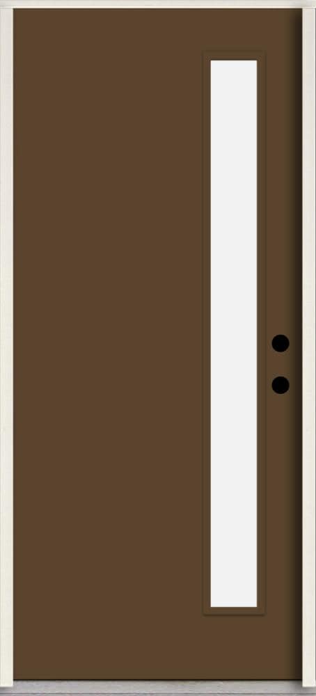 RELIABILT LO1065162 Spotlights 36-in x 80-in x 4-5/8-in Fiberglass 1/4 lite Left-hand inswing Sable Paint Painted Prehung Front Door Insulating core