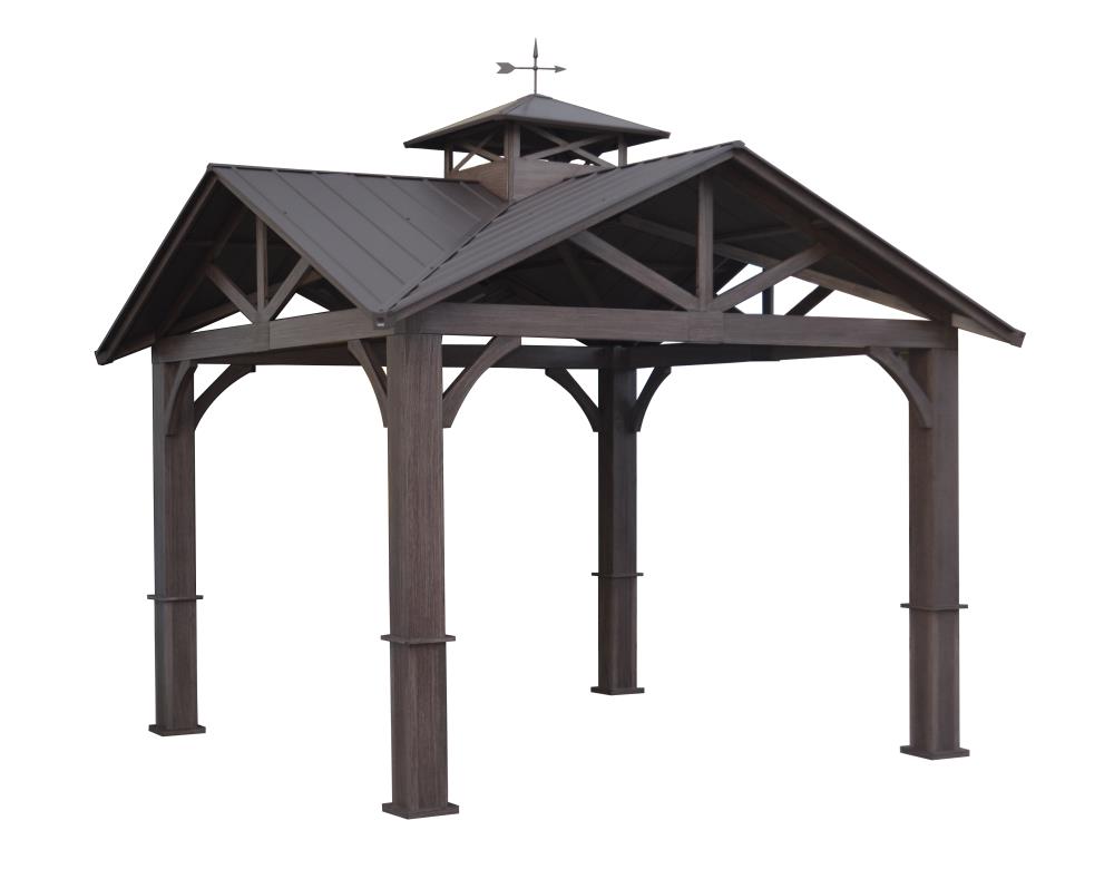 allen + roth Wood Looking Hand Paint Metal Square Semi- Gazebo with ...