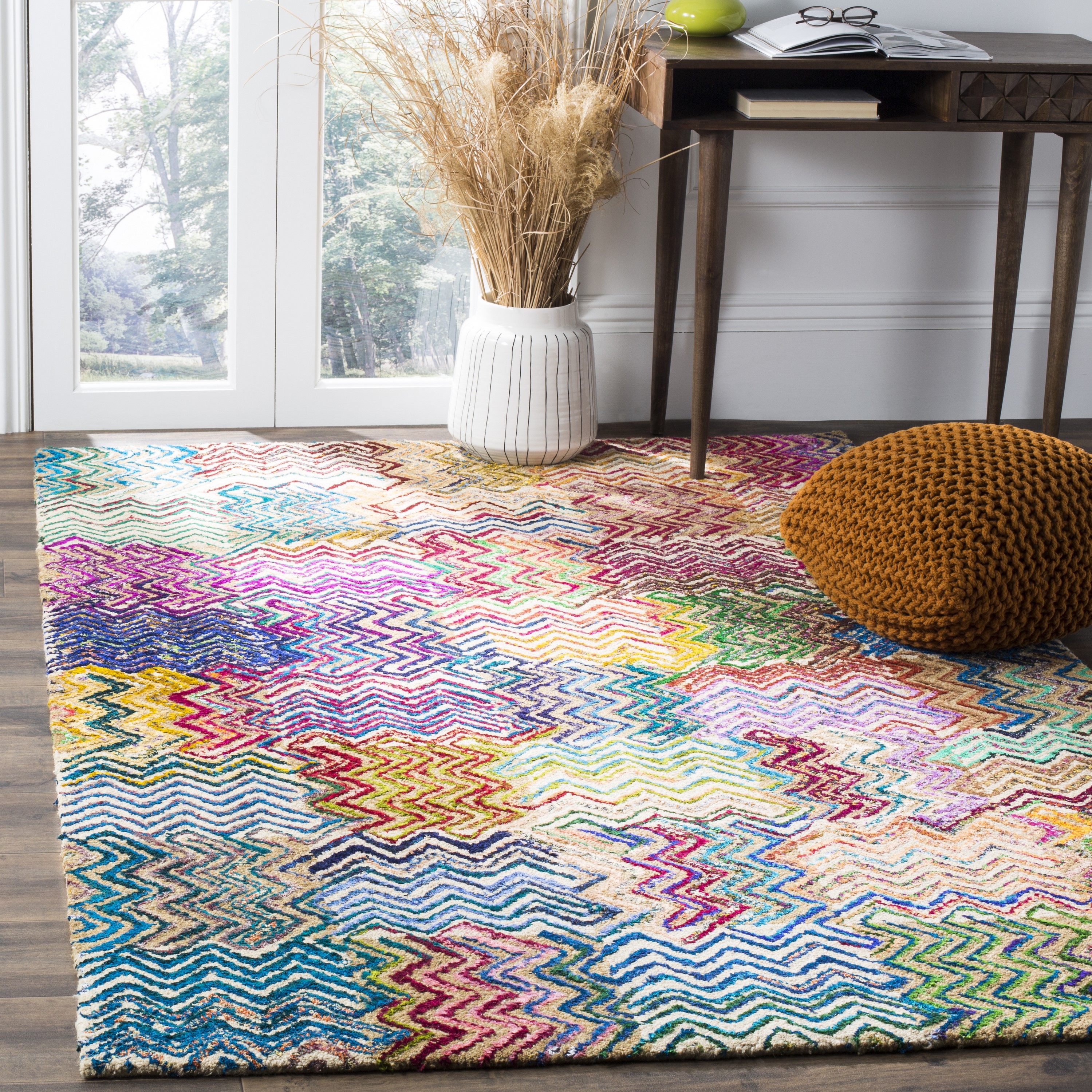 Multicolor Hand-Tufted Wool and Synthetic Square Rug, 4' x 4'