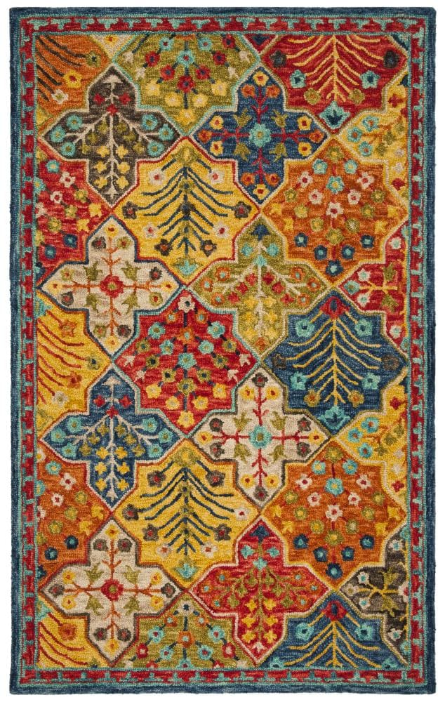 Aspen Blue and Orange Handmade Wool Area Rug