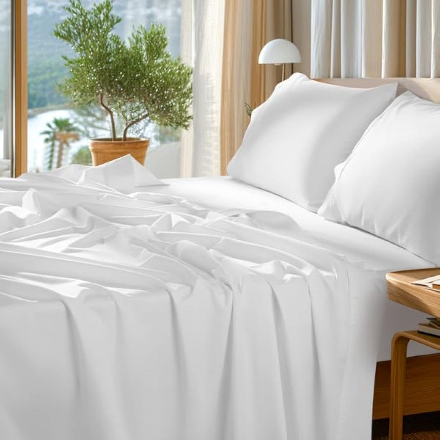 Anqtovp  100 Percent Egyptian Cotton Queen Sheet Set 1000 Thread Count 4 Piece Includes 1 Fitted Sheet 60x80x16 1 Flat Sheet 90x102 2 Pillowcases 20x30