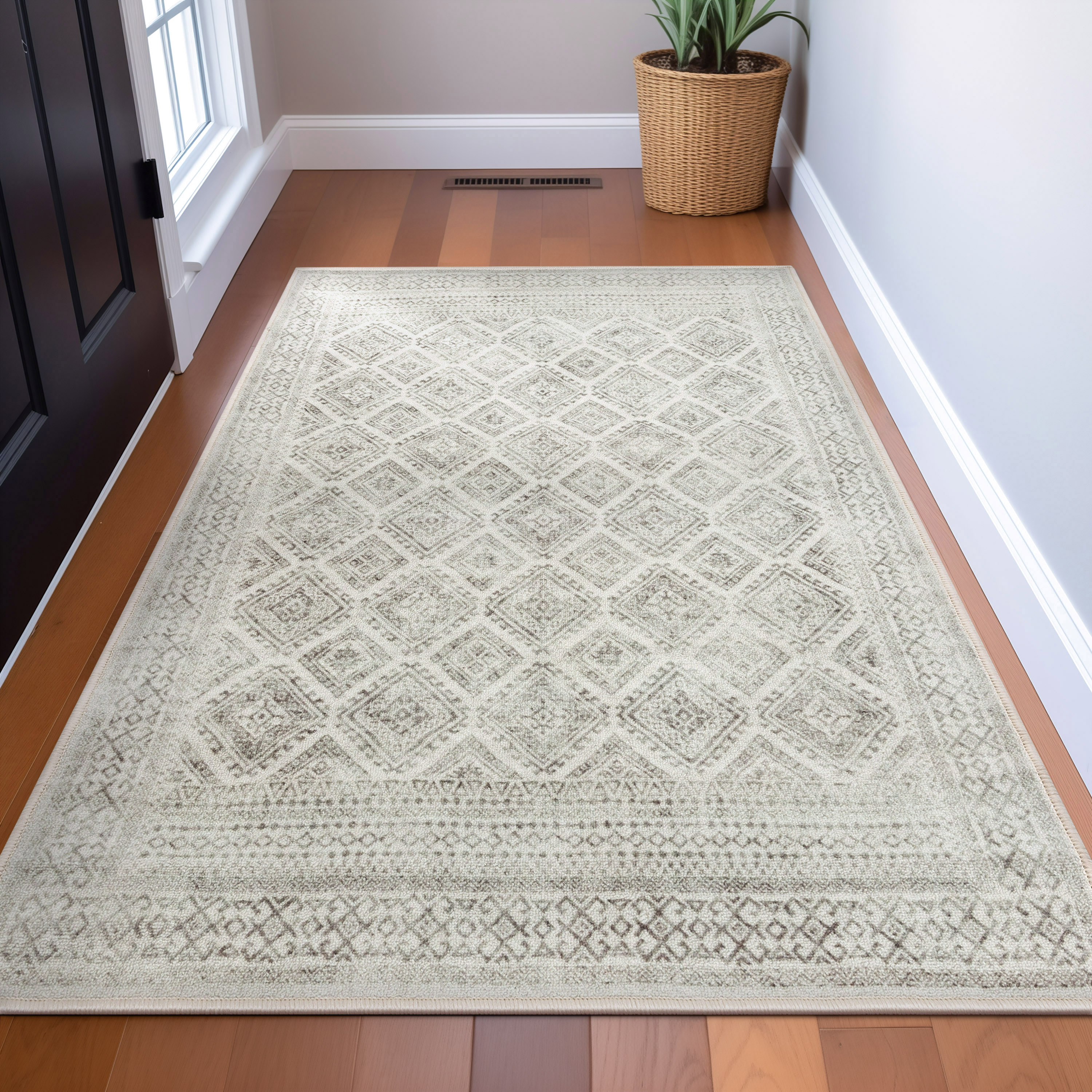 Well Woven KC-181-4 Kings Court 3 x 5 (ft) Loomed Nylon Ivory Rectangular Indoor Damask Global Machine washable Area rug