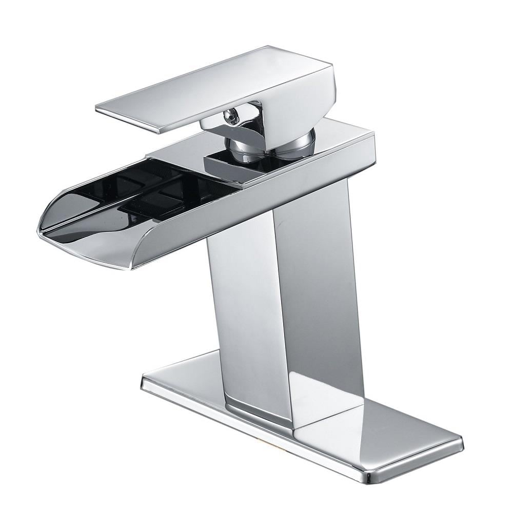 KINWELL A-96009-CHROME Chrome 4-in centerset 1-handle Waterfall Commercial/Residential Handle Bathroom Sink Faucet with Deck Plate