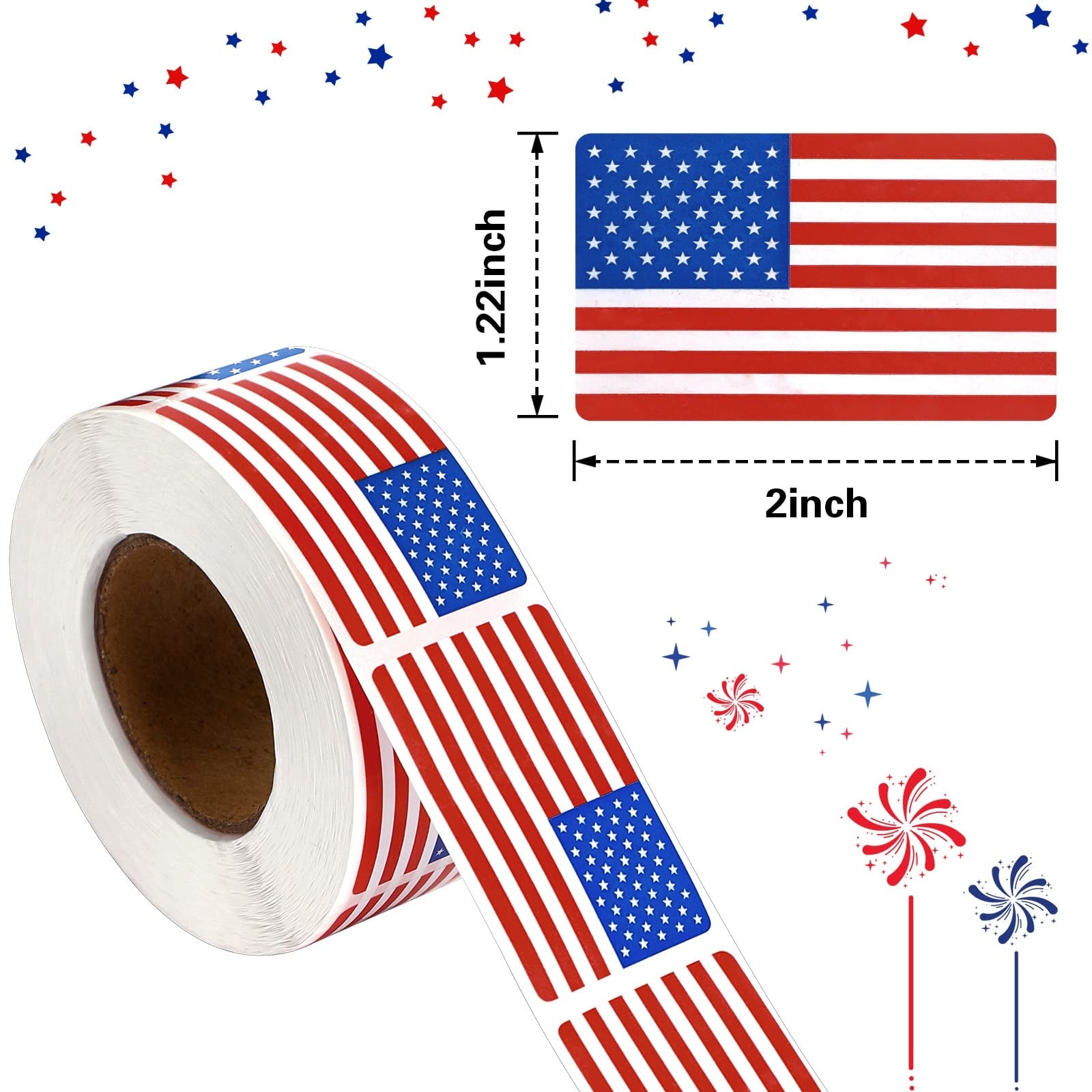 Afoxsos American Flag Sticker Roll 500 pcs 2 x 1 Point 22 Inch Red ...