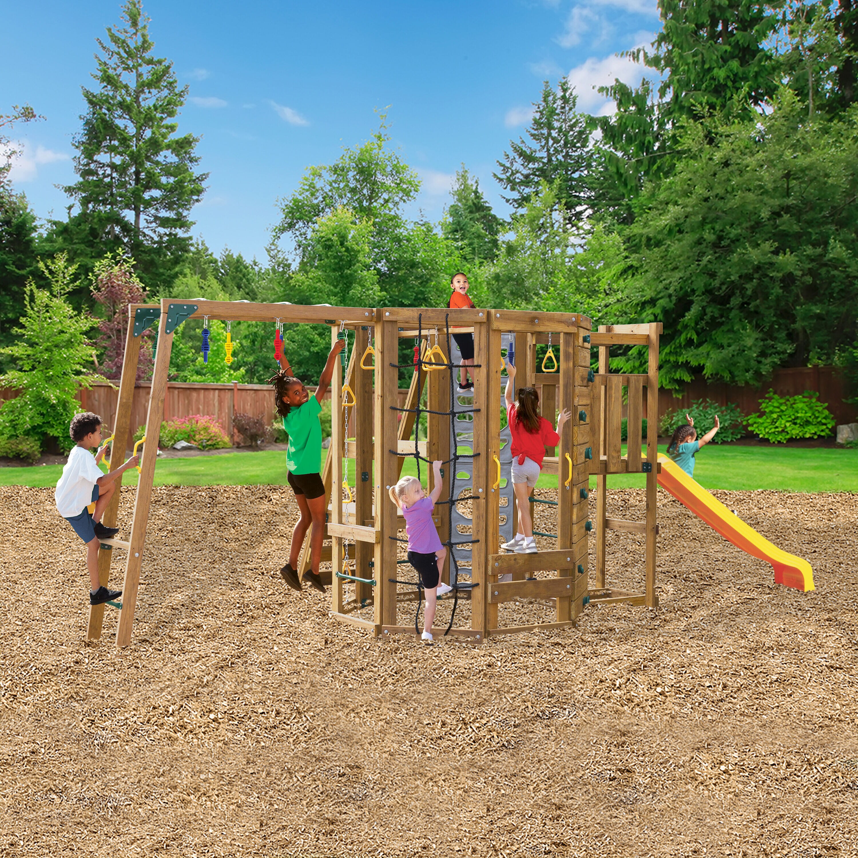 PlayStar Ninja Residential Wood Playset with Slide in the Wood Playsets