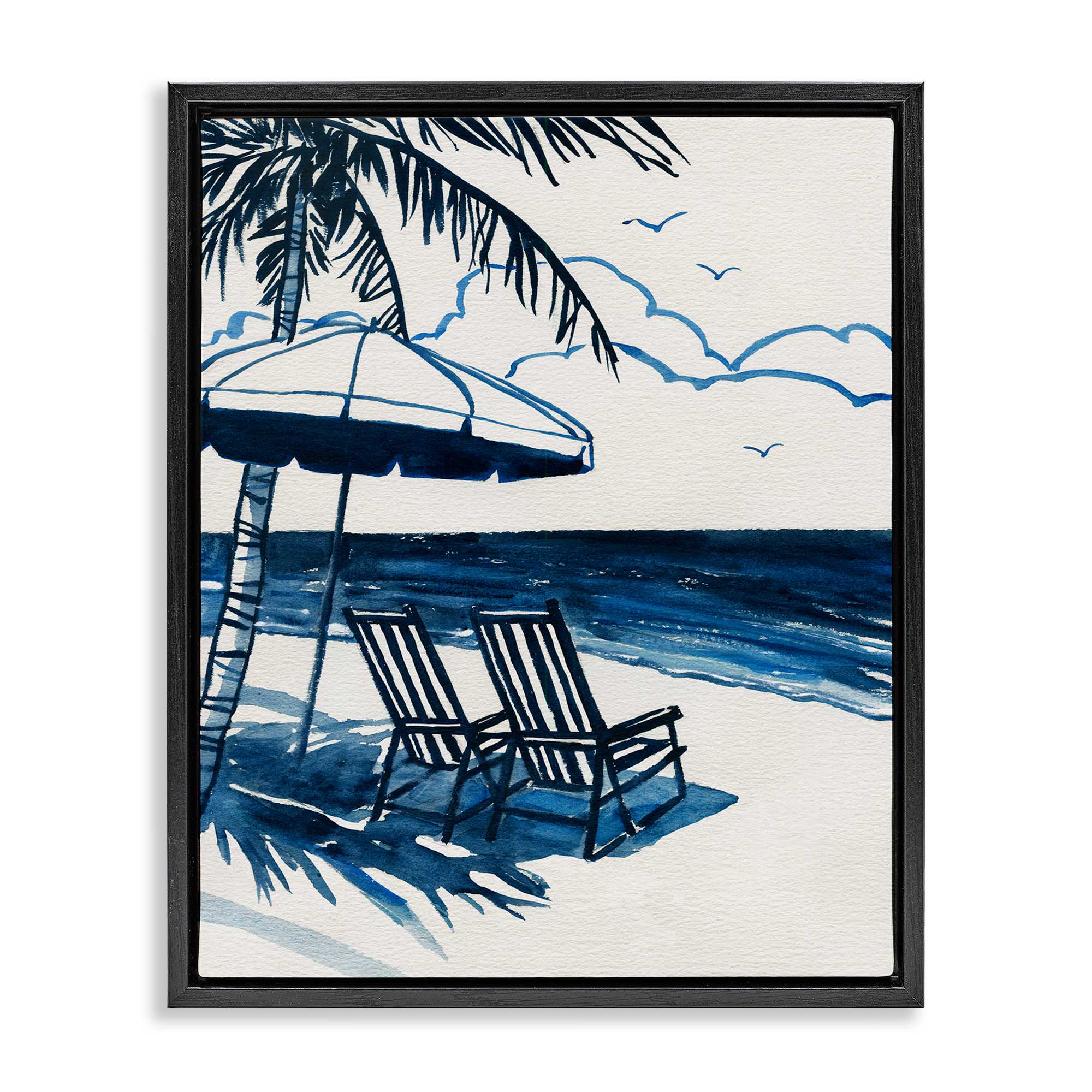 Stupell Industries BS-159-FFB-16X20 Blue Toned Tropical Beach Scene Black Framed Floater Canvas Wall Art By Carol Robinson 17 x 21
