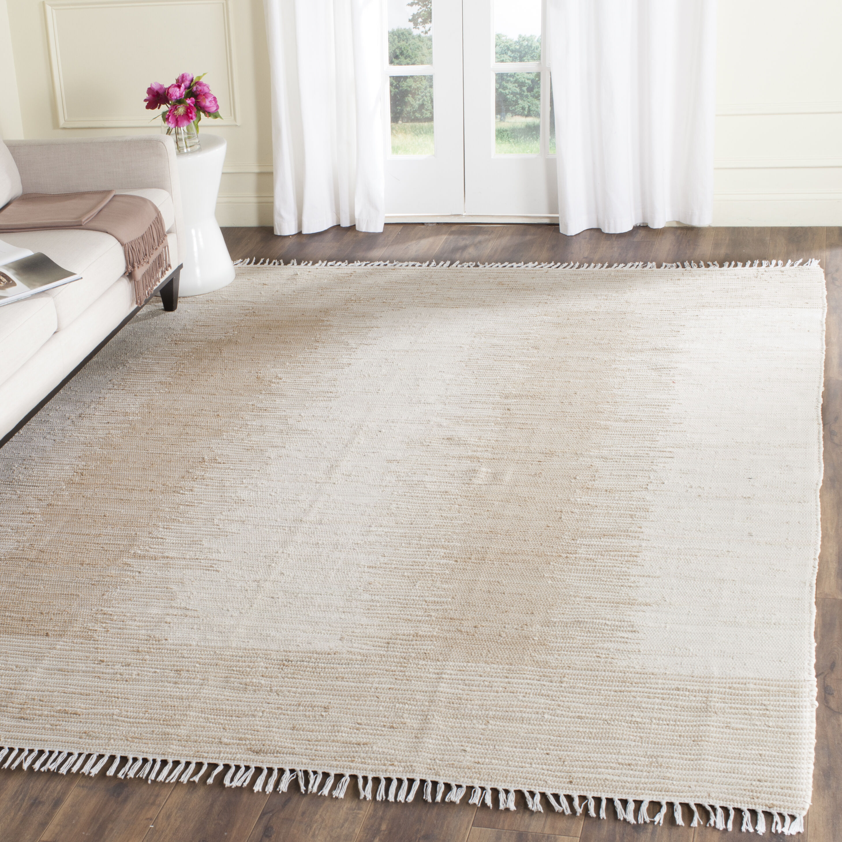 Ivory and Beige Handwoven Cotton 8' x 10' Area Rug
