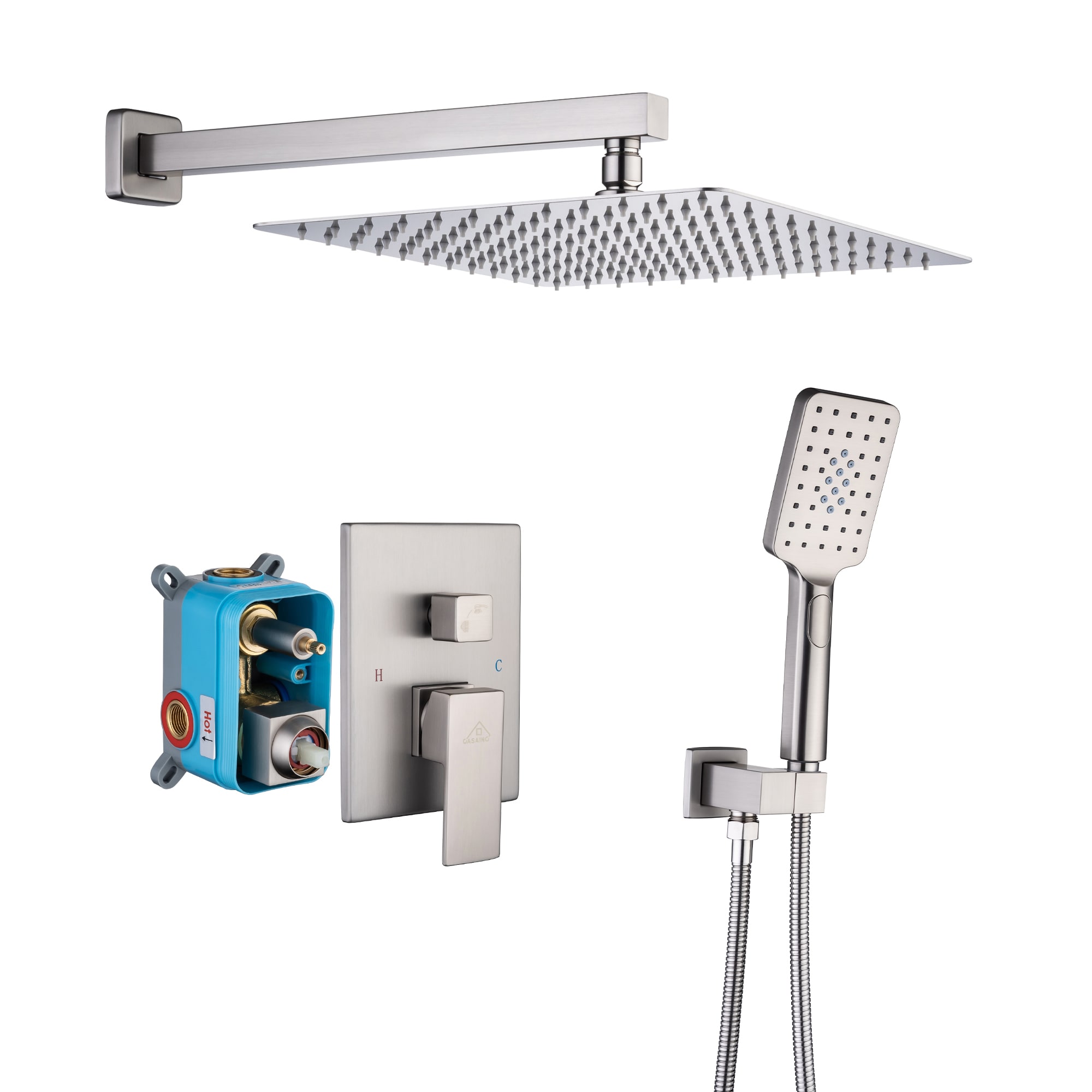 CASAINC EB-W-2-10-BN Shower System Brushed Nickel Built-In Shower Faucet System with 2-way Diverter Pressure-balanced Valve Included