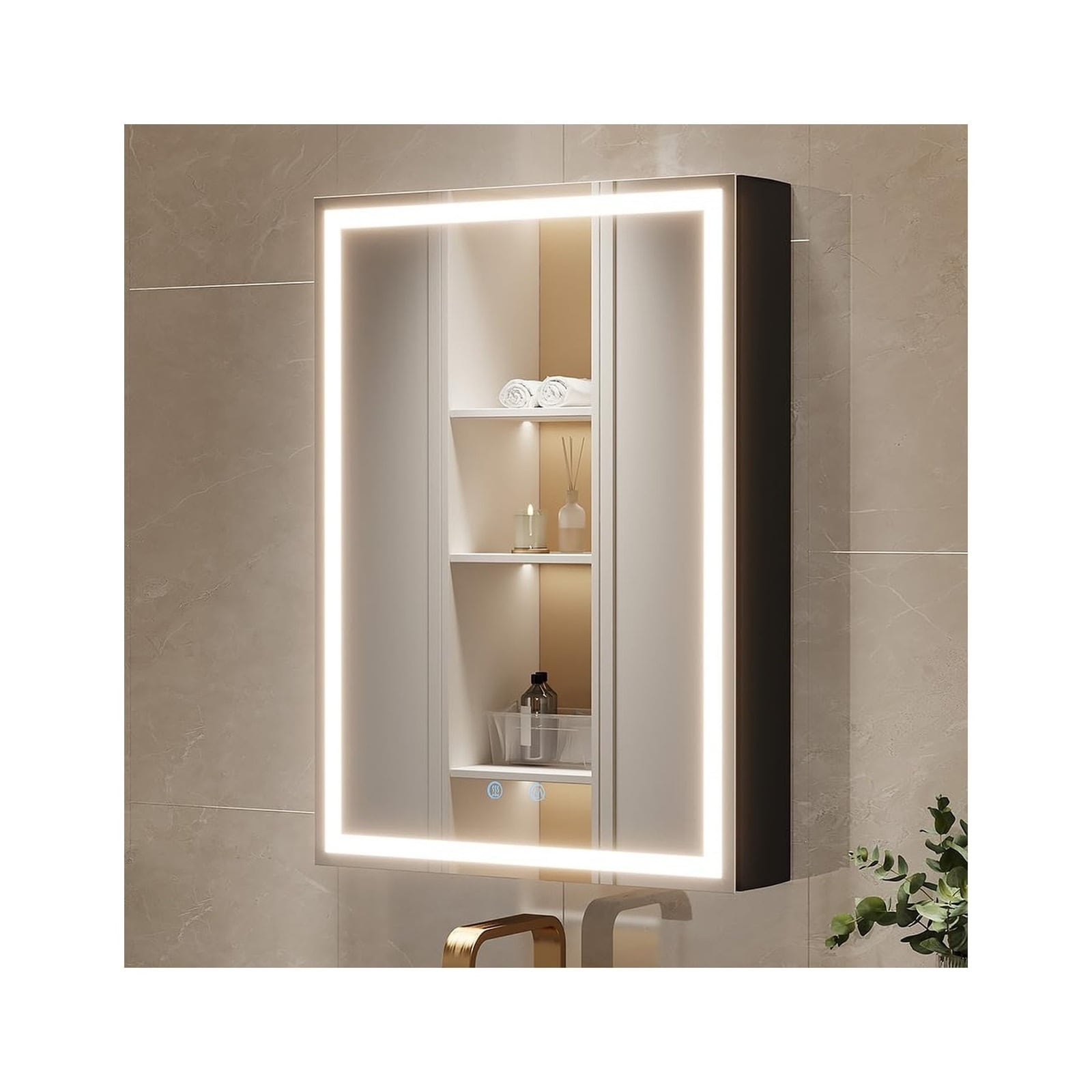 Yichuhaoxi  Spliceable Modular LED Lighted Bathroom Medicine Cabinet Mirror with Anti Fog Aluminum Frame Adjustable Lighting Built in Sockets USB